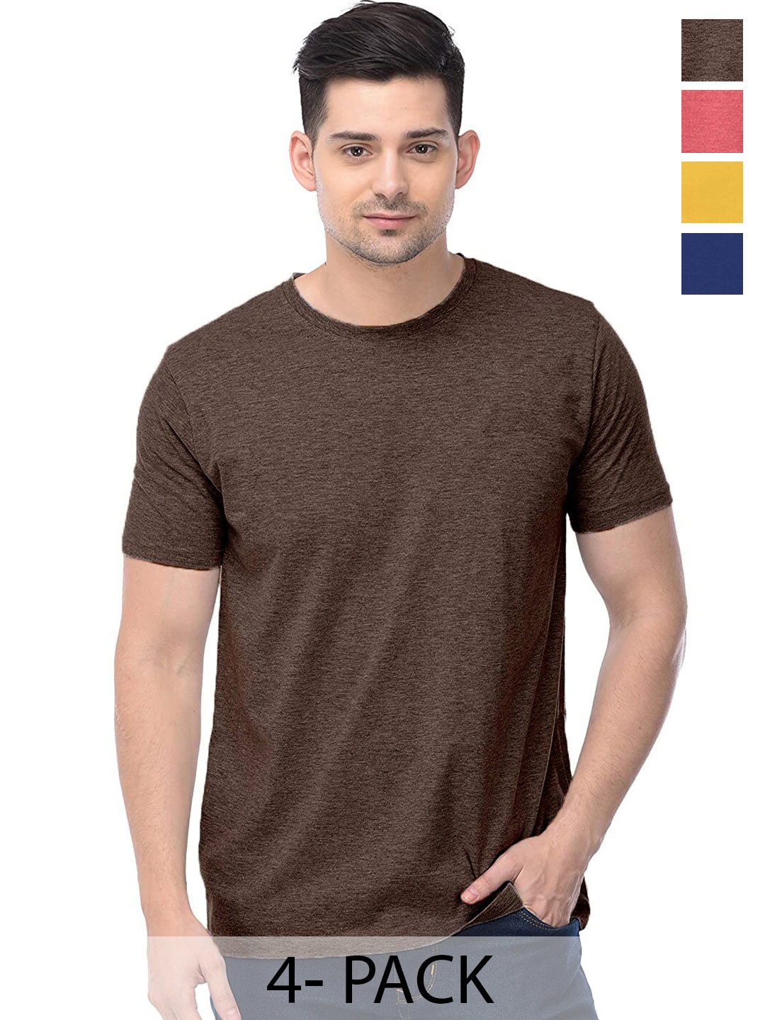 

COLOR CAPITAL Pack of 4 Unisex Cotton T-shirt, Brown