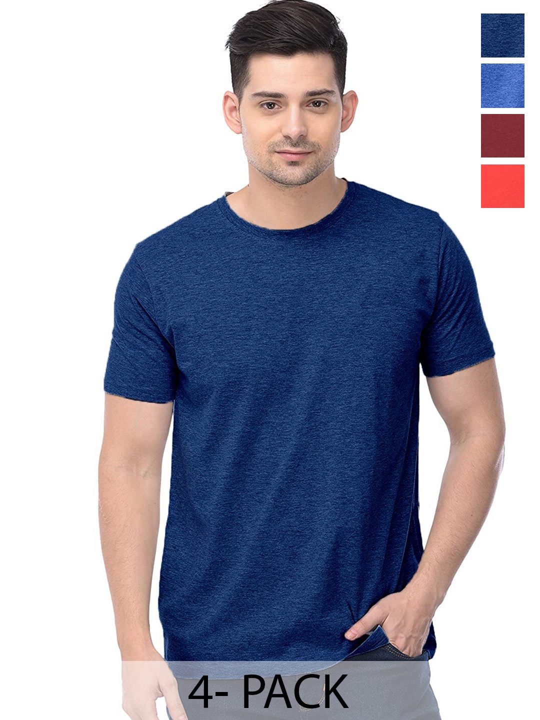 

COLOR CAPITAL Unisex Pack of 4 Cotton T-shirts, Blue