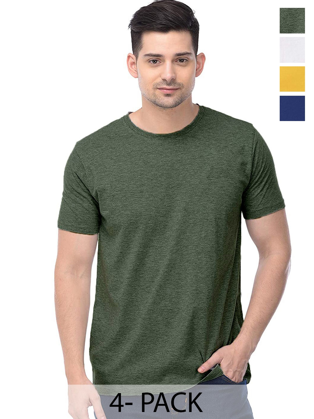 

COLOR CAPITAL Unisex Green & White Pack Of 4 Cotton T-shirts