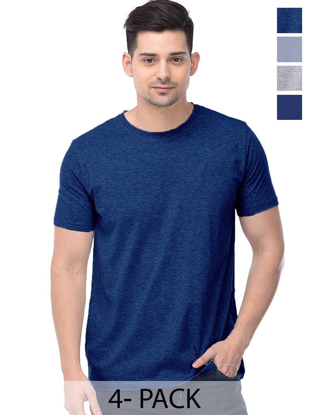 

COLOR CAPITAL Unisex Pack Of 4 Cotton T-Shirt, Navy blue