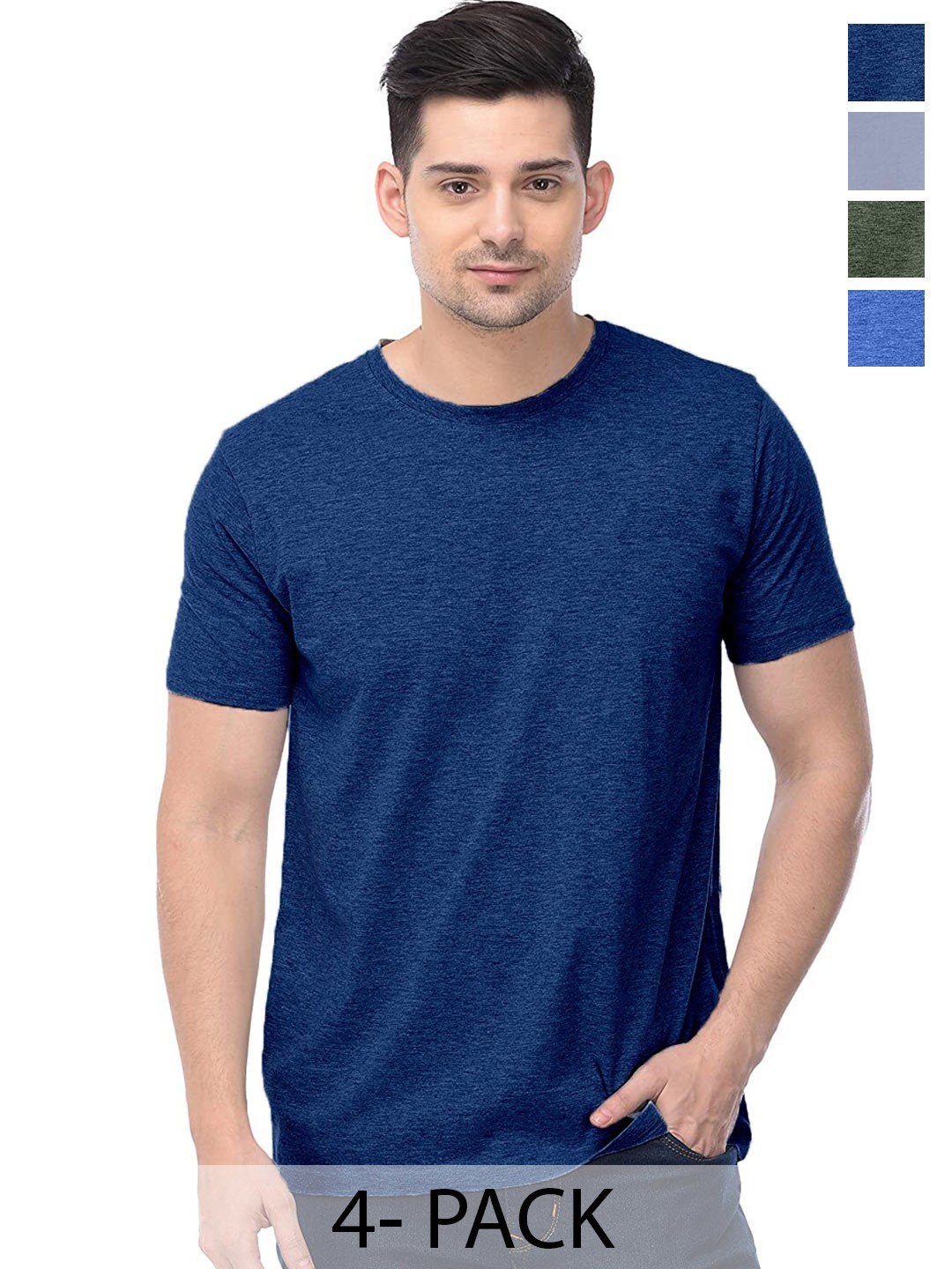 

COLOR CAPITAL Unisex Pack Of 4 Cotton T-Shirt, Navy blue