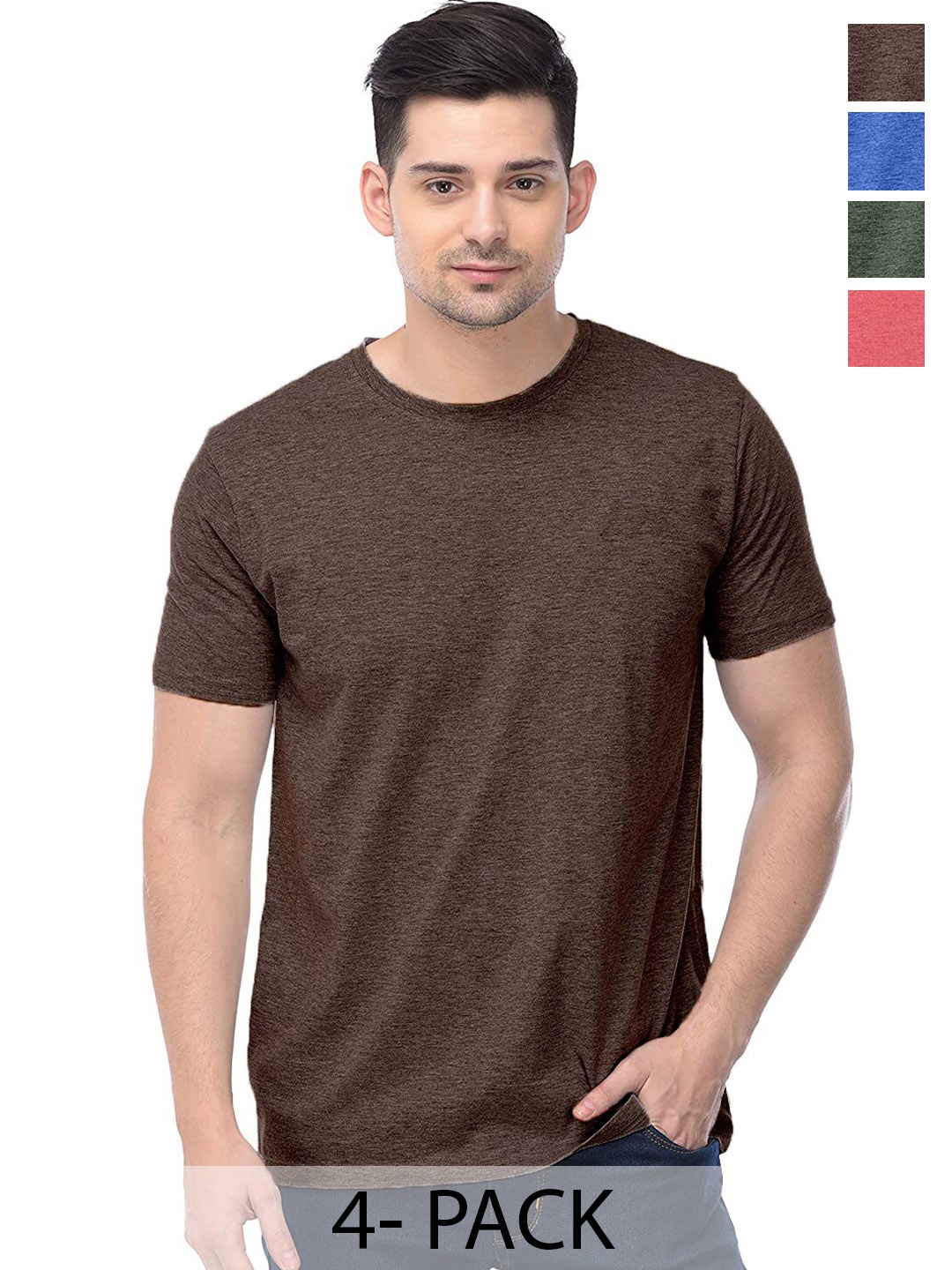 

COLOR CAPITAL Unisex Pack Of 4 Round Neck Cotton Casual T-shirt, Brown