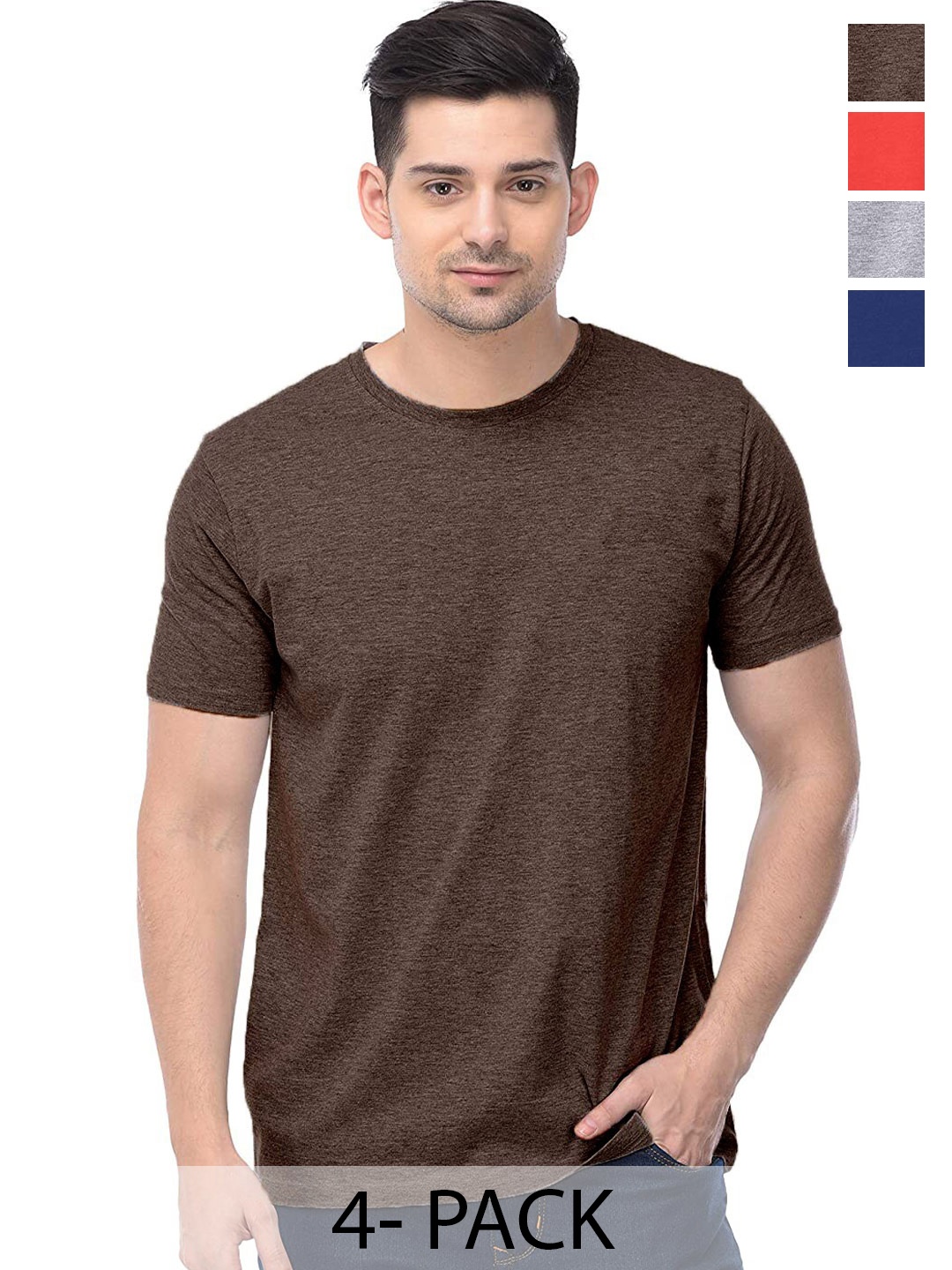 COLOR CAPITAL Unisex Brown & Red Pack Of 4 Cotton T-shirts