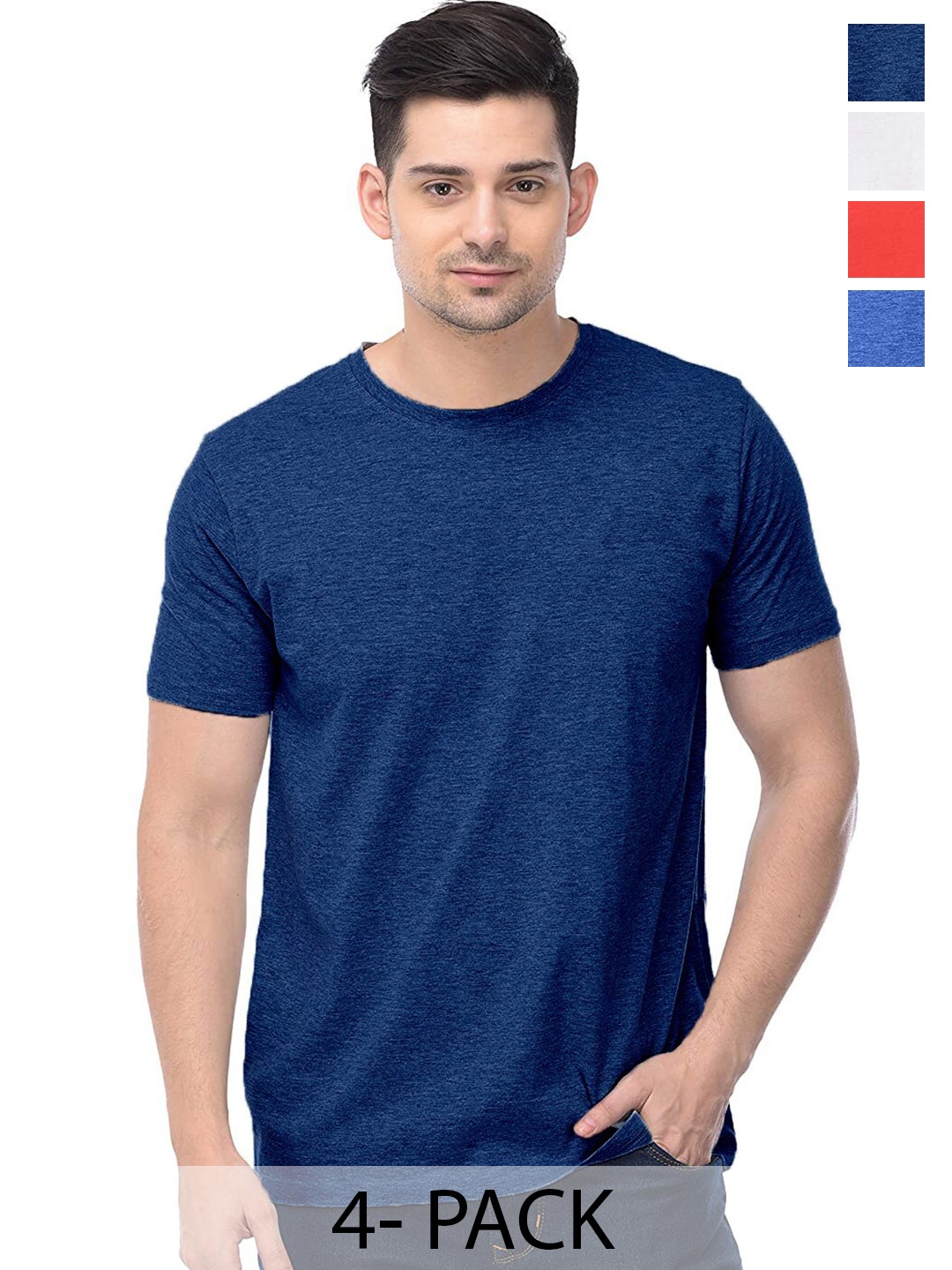 

COLOR CAPITAL Unisex Pack of 4 Cotton T-shirts, Blue