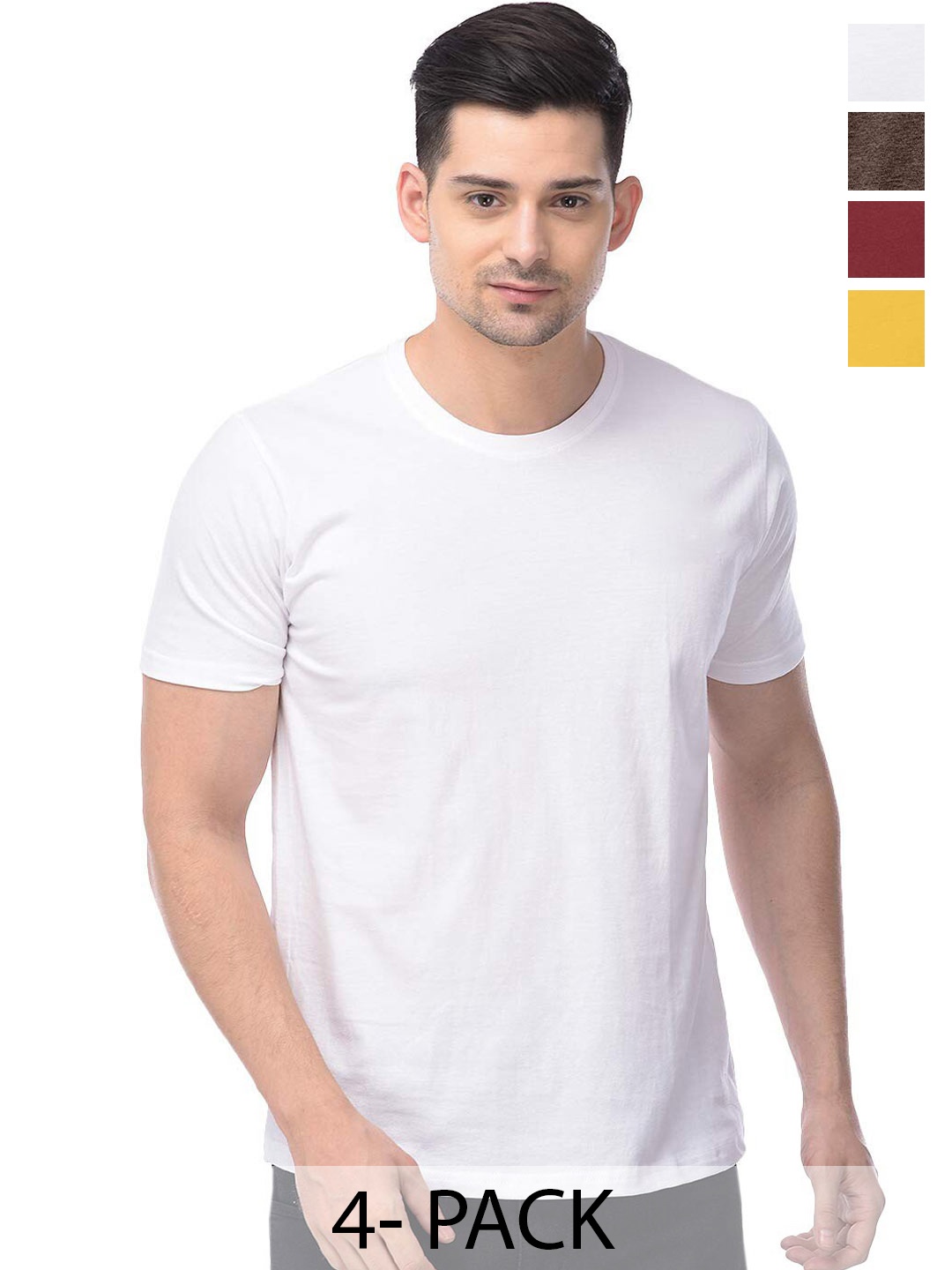 

COLOR CAPITAL Pack of 4 Round Neck Cotton T-Shirts, White