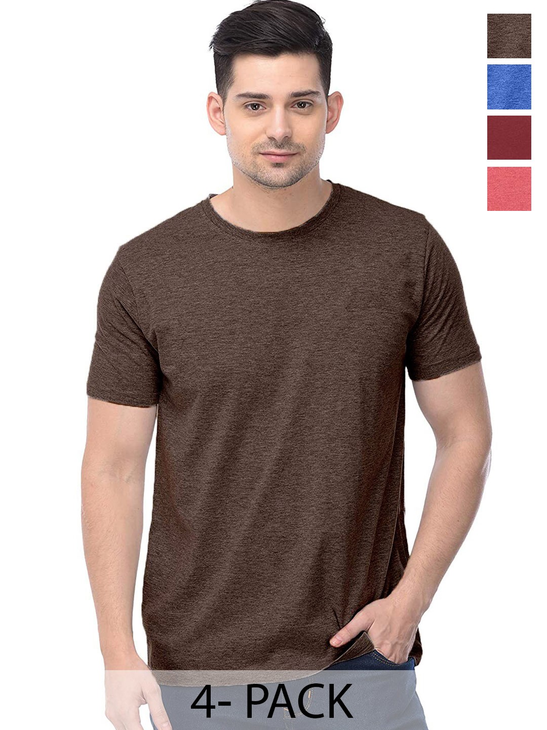 

COLOR CAPITAL Unisex Brown & Blue Pack Of 4 Cotton T-shirts