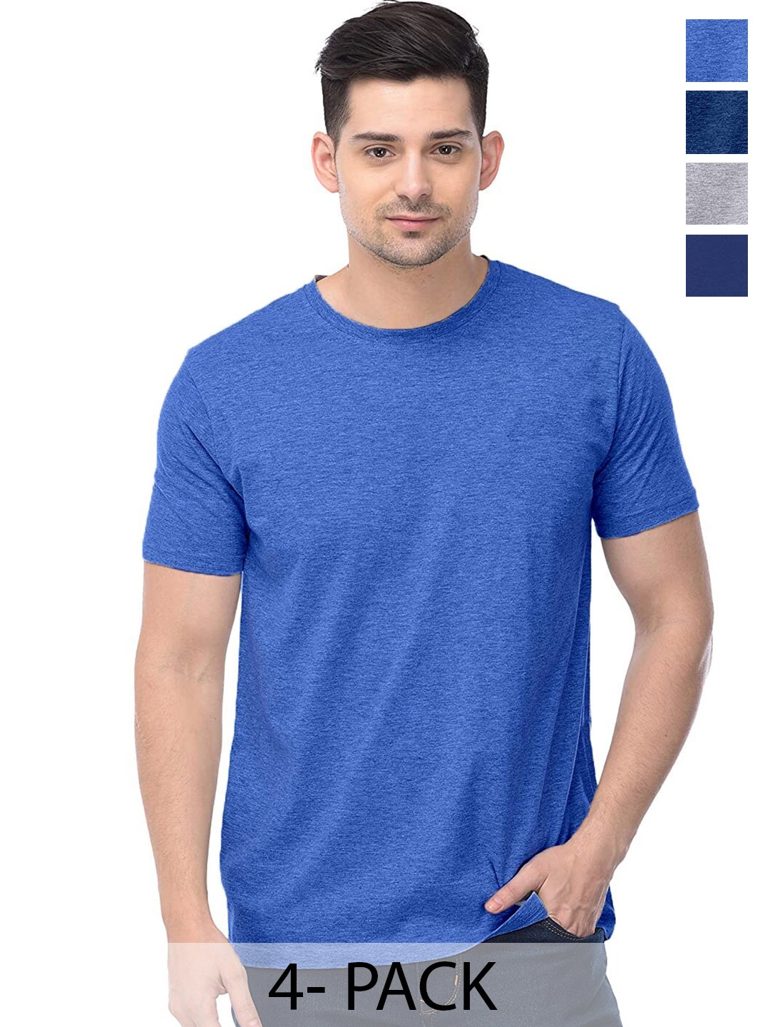 

COLOR CAPITAL Unisex Pack Of 4 Cotton T-Shirts, Blue