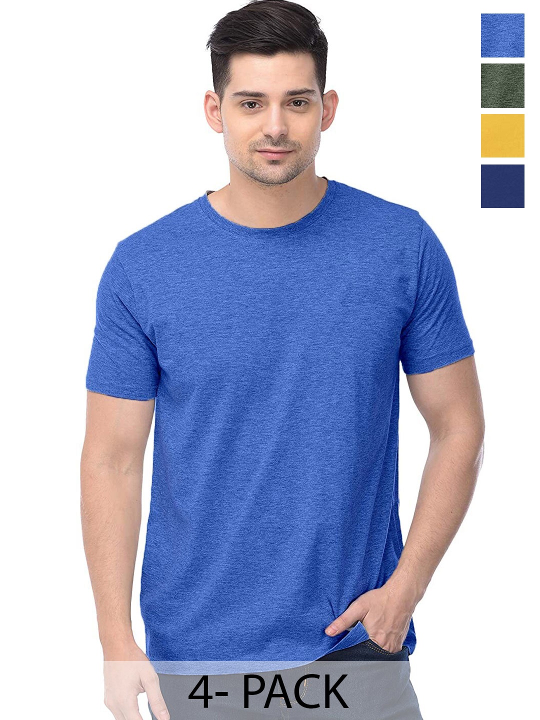 

COLOR CAPITAL Pack Of 4 Short Sleeves Cotton T-shirt, Blue
