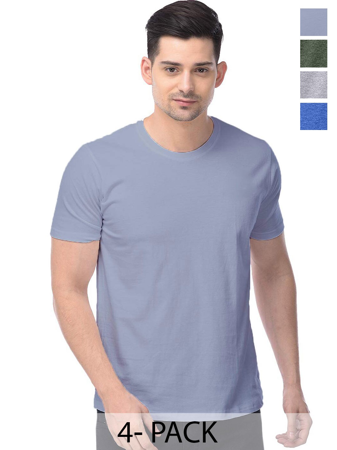 COLOR CAPITAL Unisex Pack Of 4 Short Sleeves Cotton T-shirts, Blue