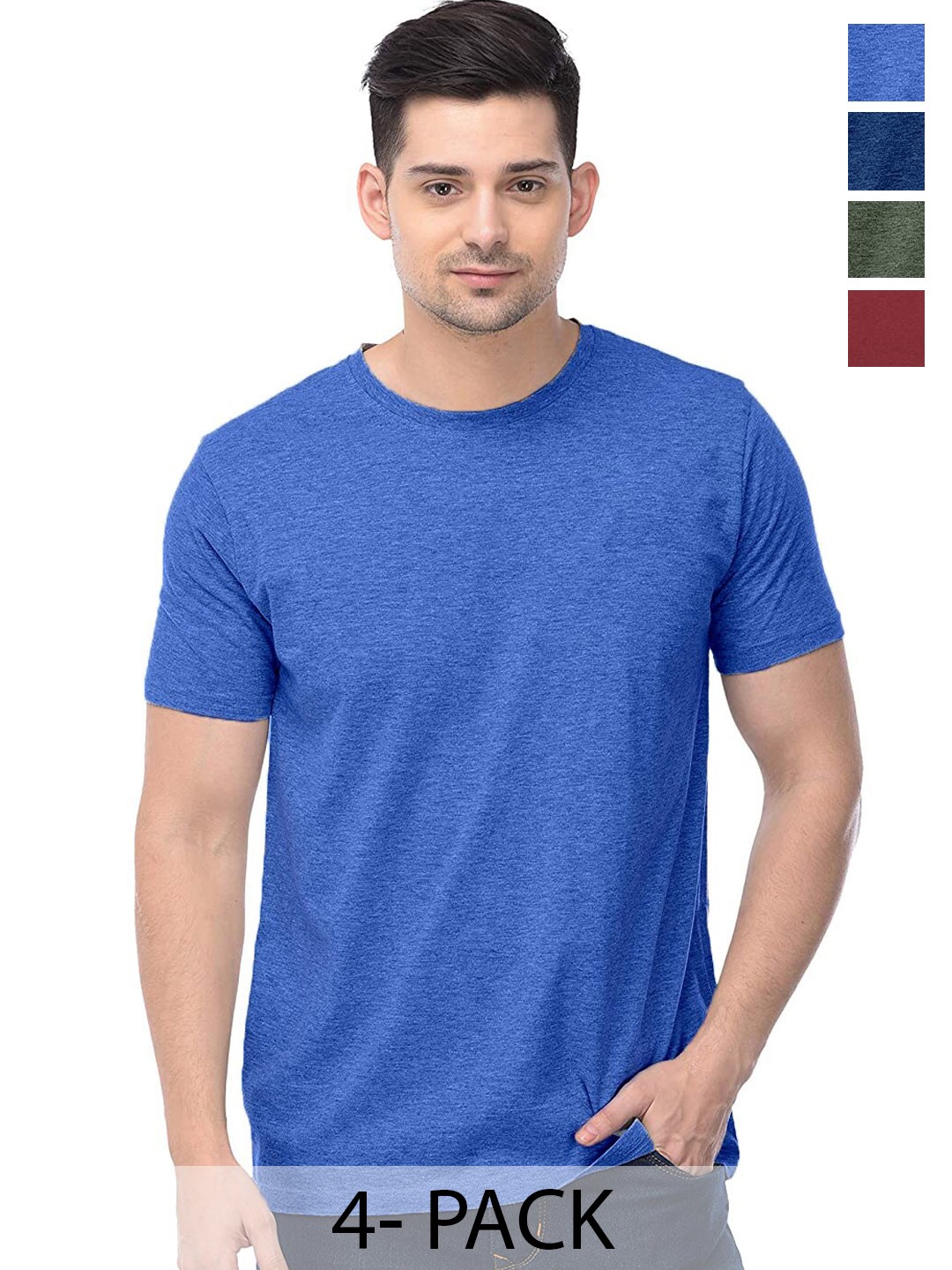 

COLOR CAPITAL Unisex Pack Of 4 Cotton T-Shirts, Blue