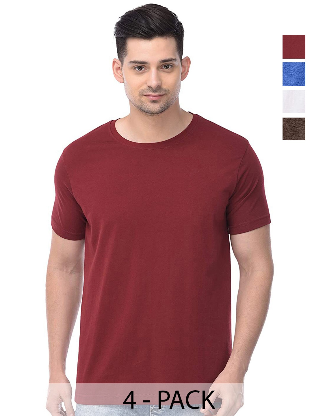 

COLOR CAPITAL Unisex Pack Of 4 Round Neck Cotton T-shirts, Maroon