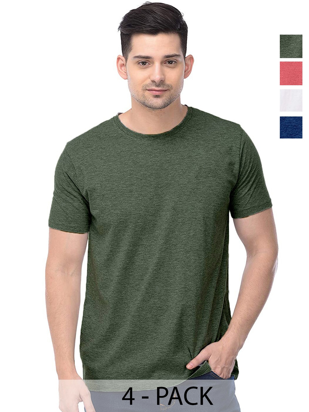 

COLOR CAPITAL Pack Of 4 Cotton T-Shirt, Coral