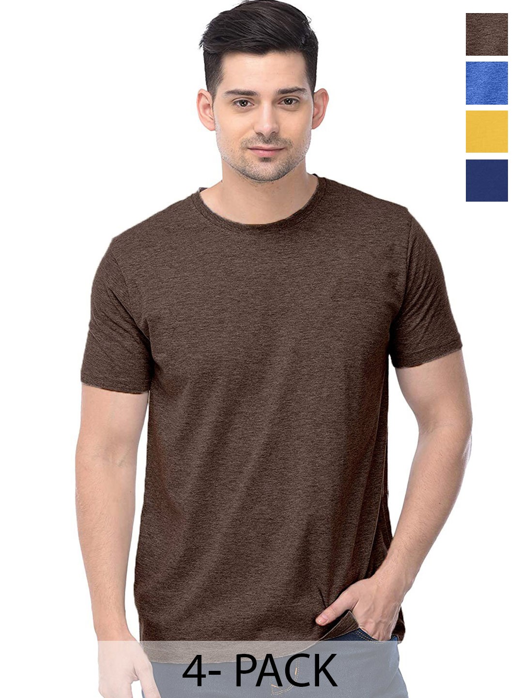 

COLOR CAPITAL Unisex Pack Of 4 Cotton T-shirts, Brown