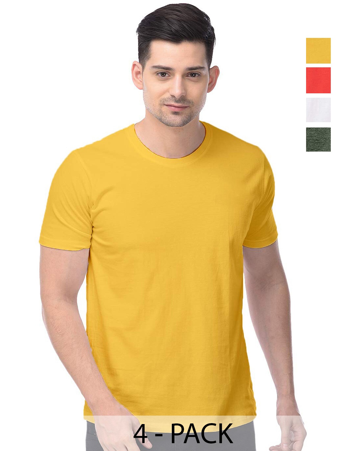 

COLOR CAPITAL Unisex Pack Of 4 Cotton T-shirt, Yellow