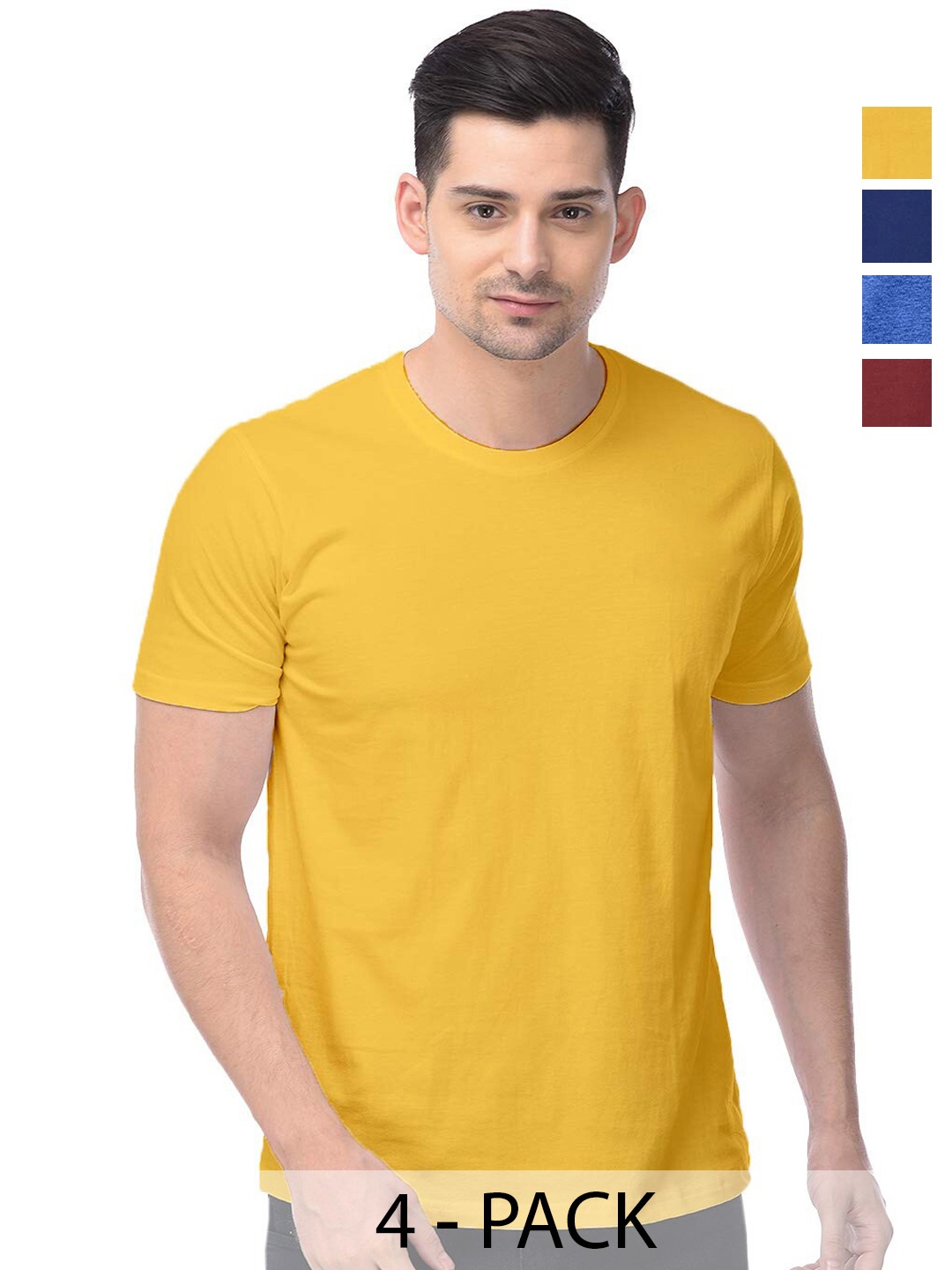 

COLOR CAPITAL Unisex Pack Of 4 Round Neck Short Sleeves Cotton T-shirt, Yellow