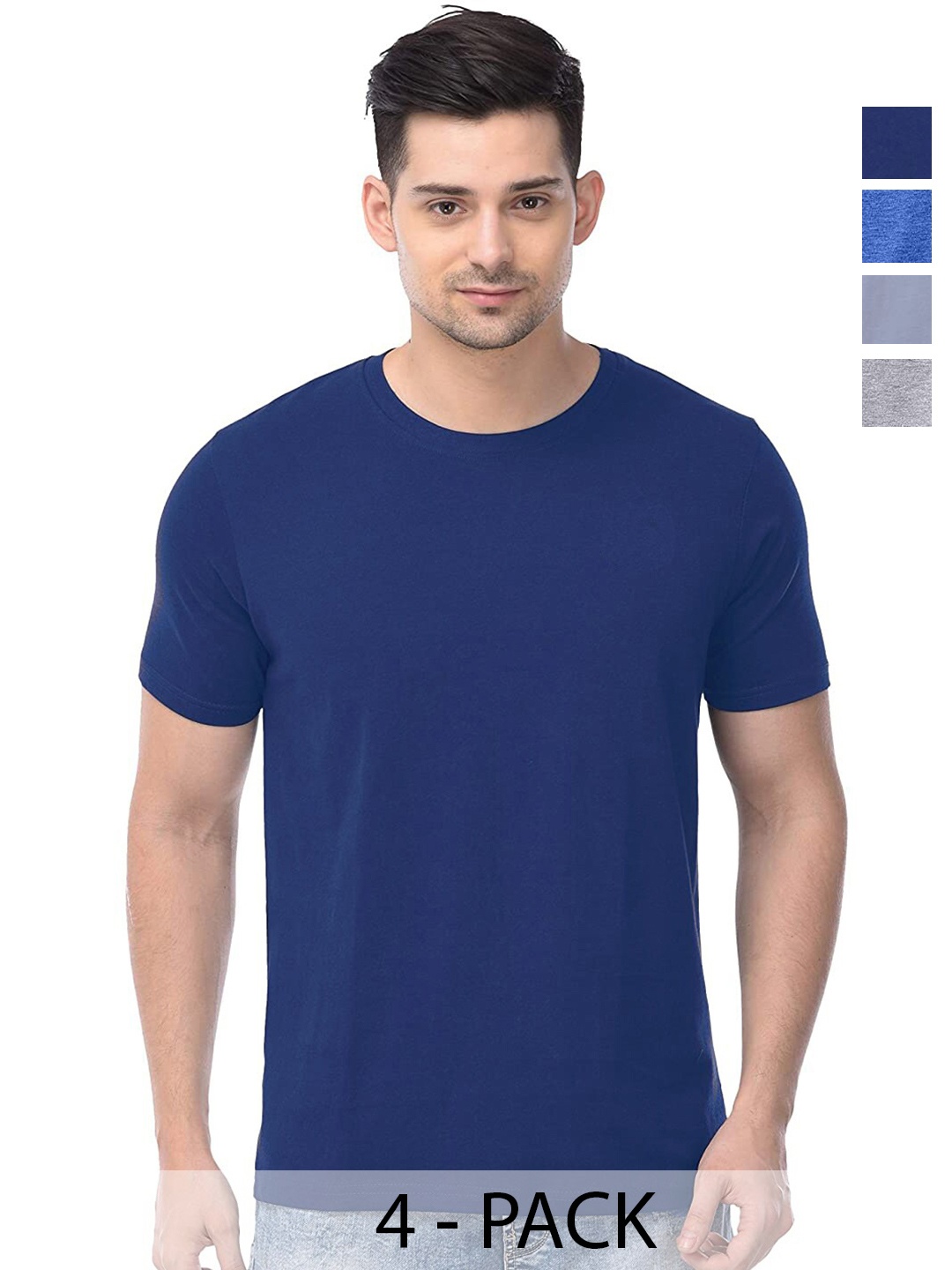 

COLOR CAPITAL Unisex Pack Of 4 Round Neck Casual Cotton T-shirts, Teal