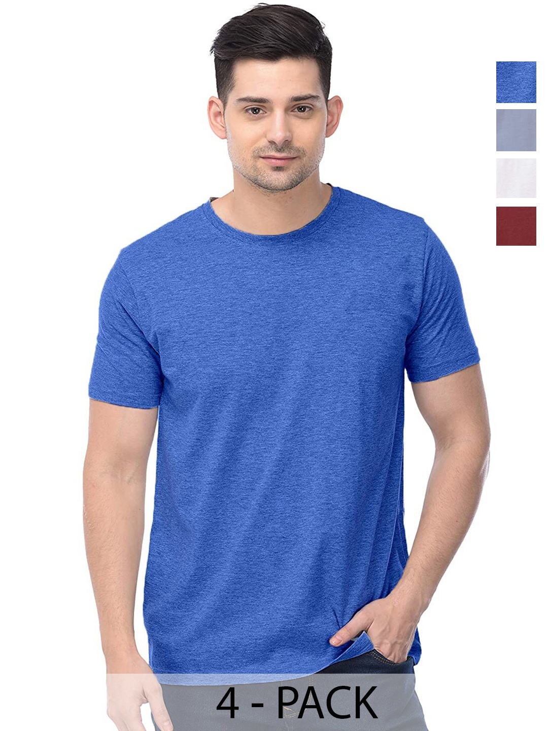 

COLOR CAPITAL Unisex Pack Of 4 Round Neck Cotton Casual T-shirt, Blue