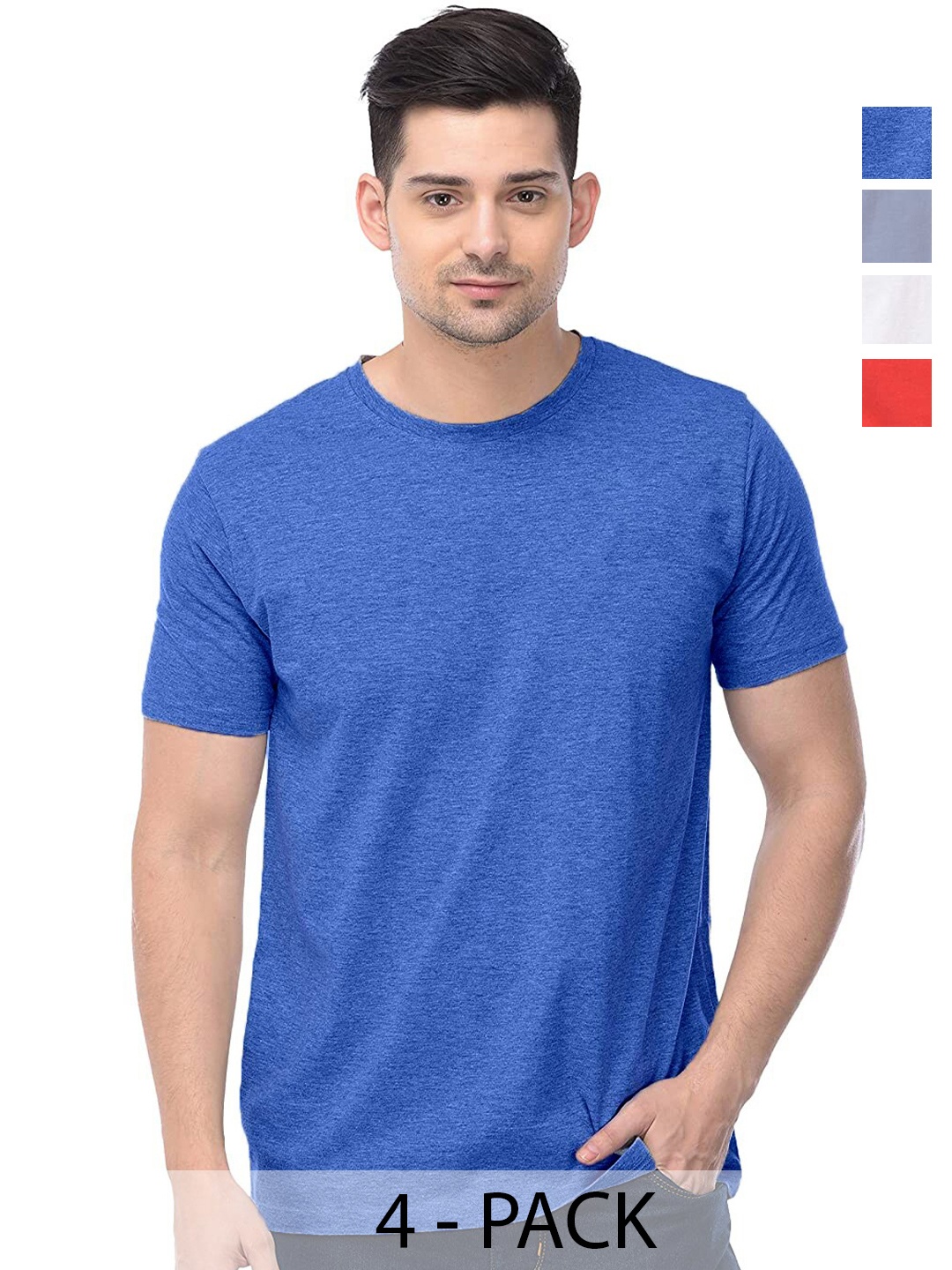 

COLOR CAPITAL Unisex Pack Of 4 Short Sleeves Cotton T-shirts, Blue