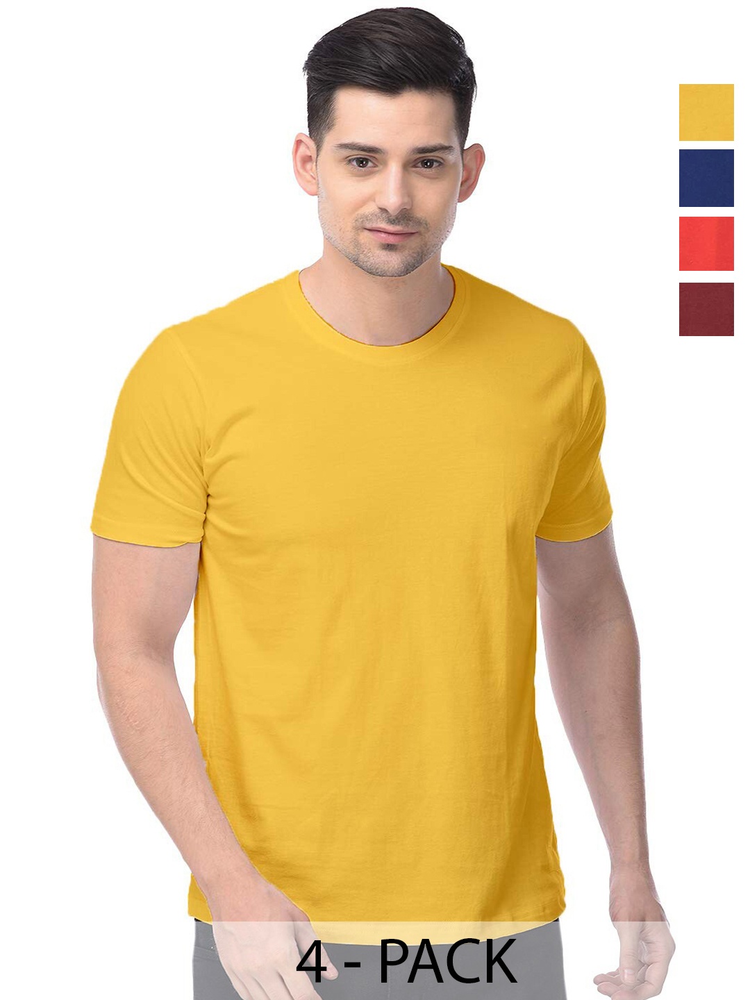 COLOR CAPITAL Pack Of 4 Short Sleeves Cotton T-shirts, Yellow