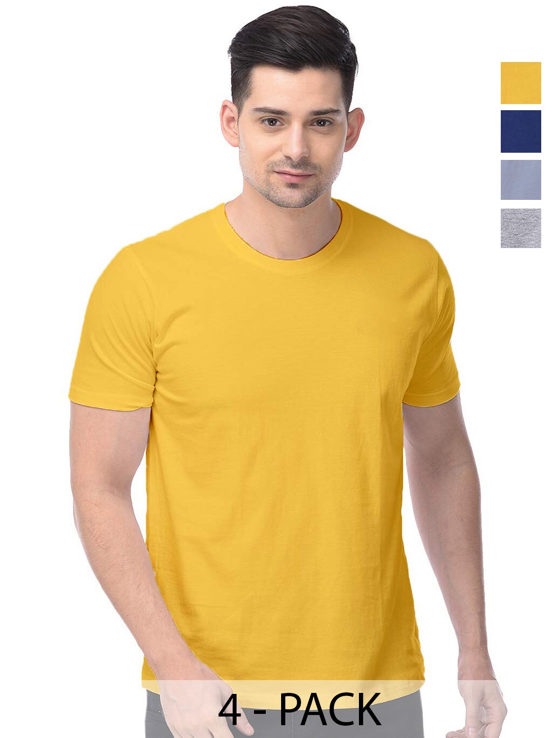 

COLOR CAPITAL Unisex Pack Of 4 Round Neck Casual Cotton T-shirts, Yellow
