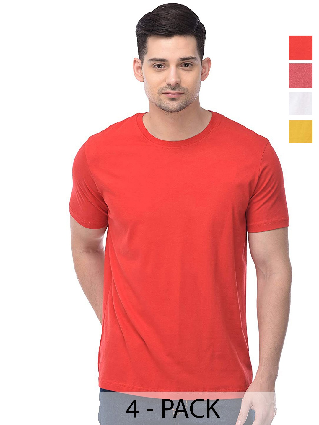 

COLOR CAPITAL Unisex Pack Of 4 Round Neck Cotton Casual T-shirt, Orange