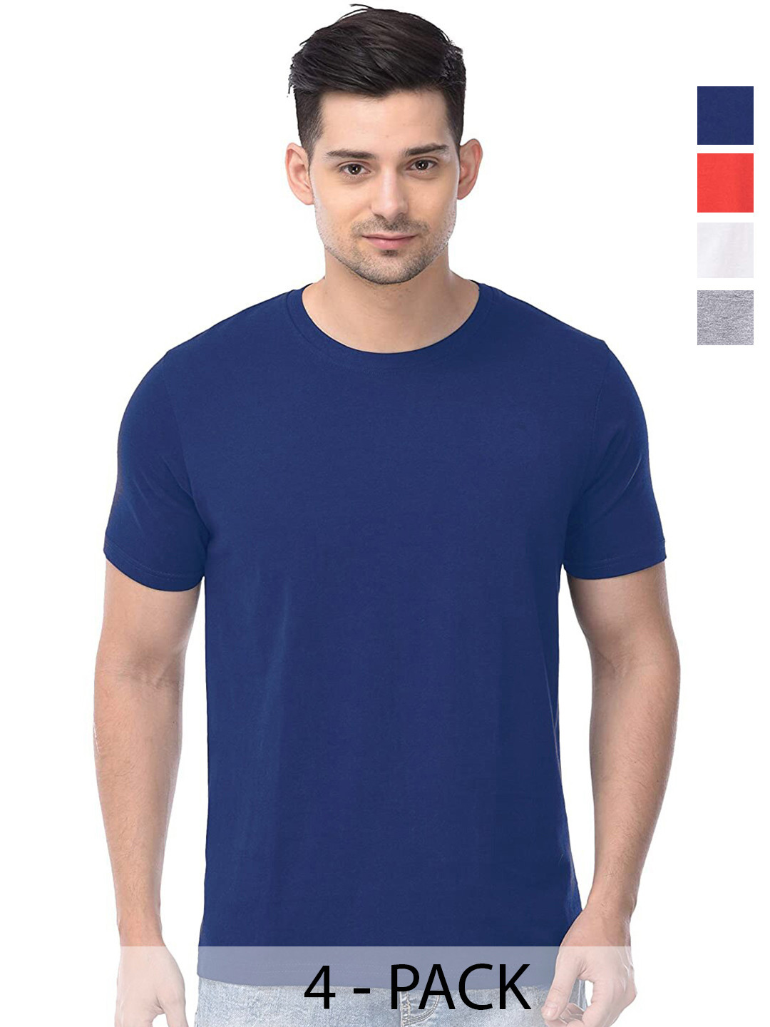 

COLOR CAPITAL Unisex Pack Of 4 Round Neck Cotton T-shirt, Blue