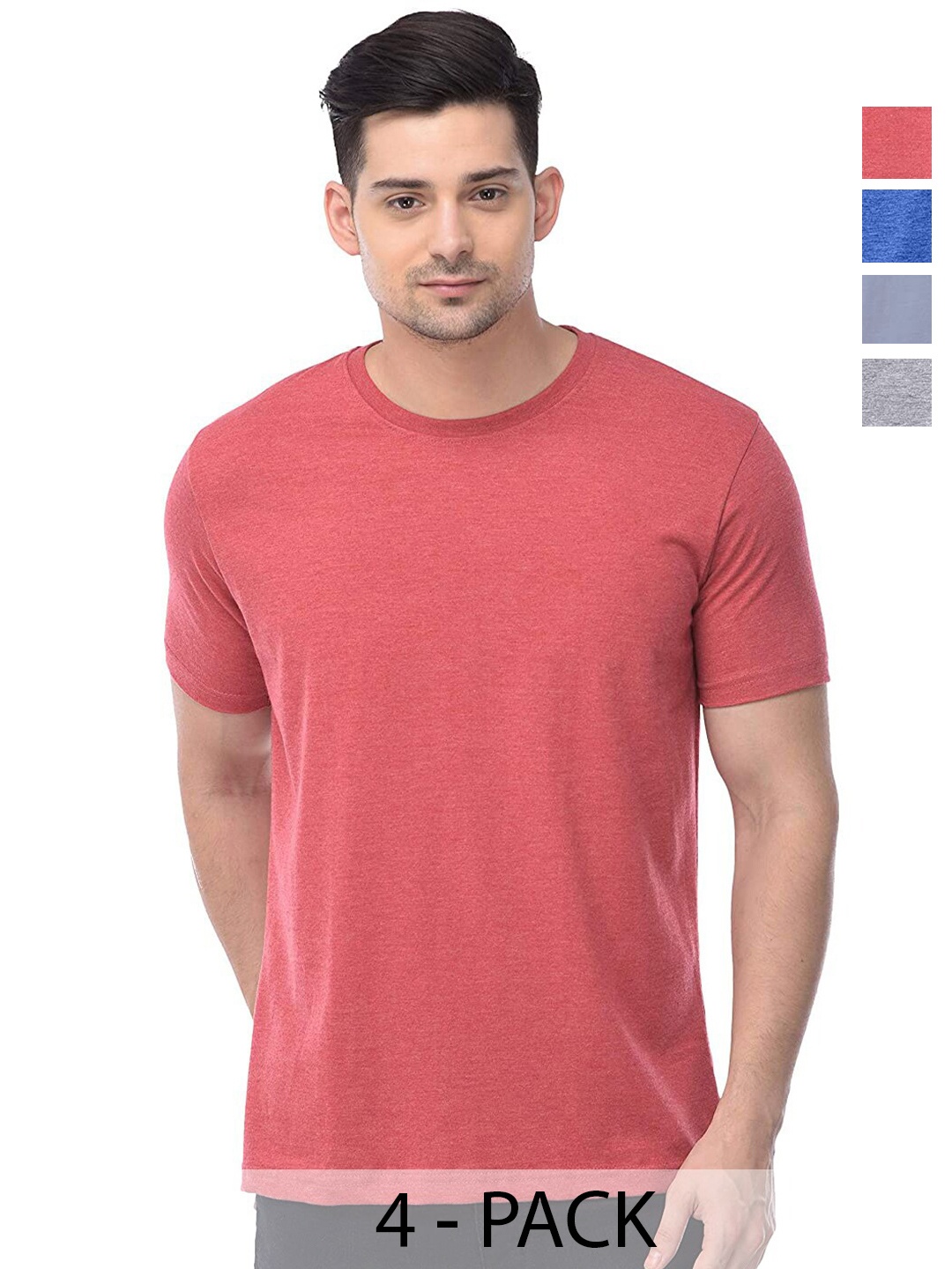 

COLOR CAPITAL Unisex Pack Of 4 Round Neck Cotton T-shirt, Pink