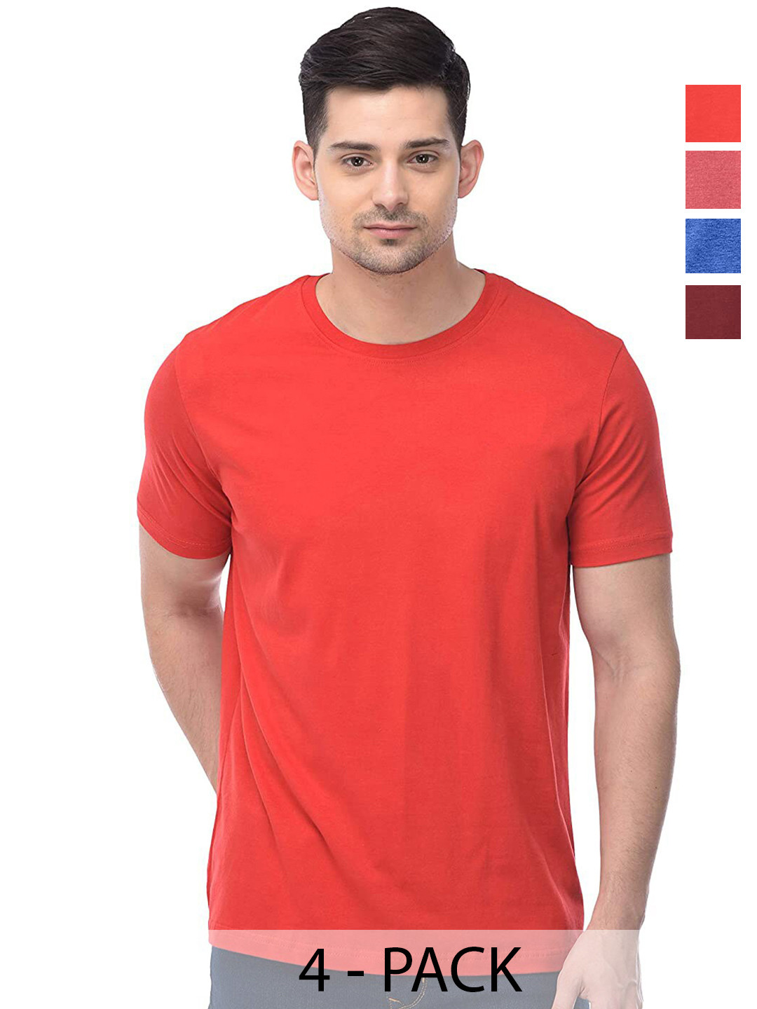 

COLOR CAPITAL Unisex Pack Of 4 Short Sleeves Cotton T-shirts, Red
