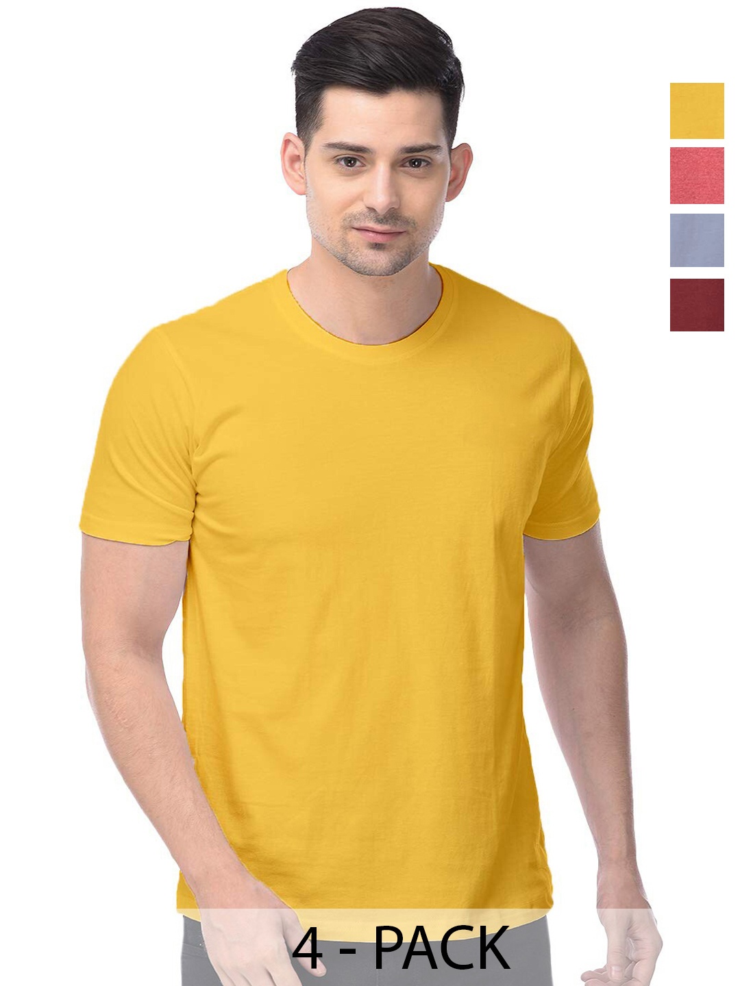 

COLOR CAPITAL Unisex Pack Of 4 Cotton T-shirt, Yellow