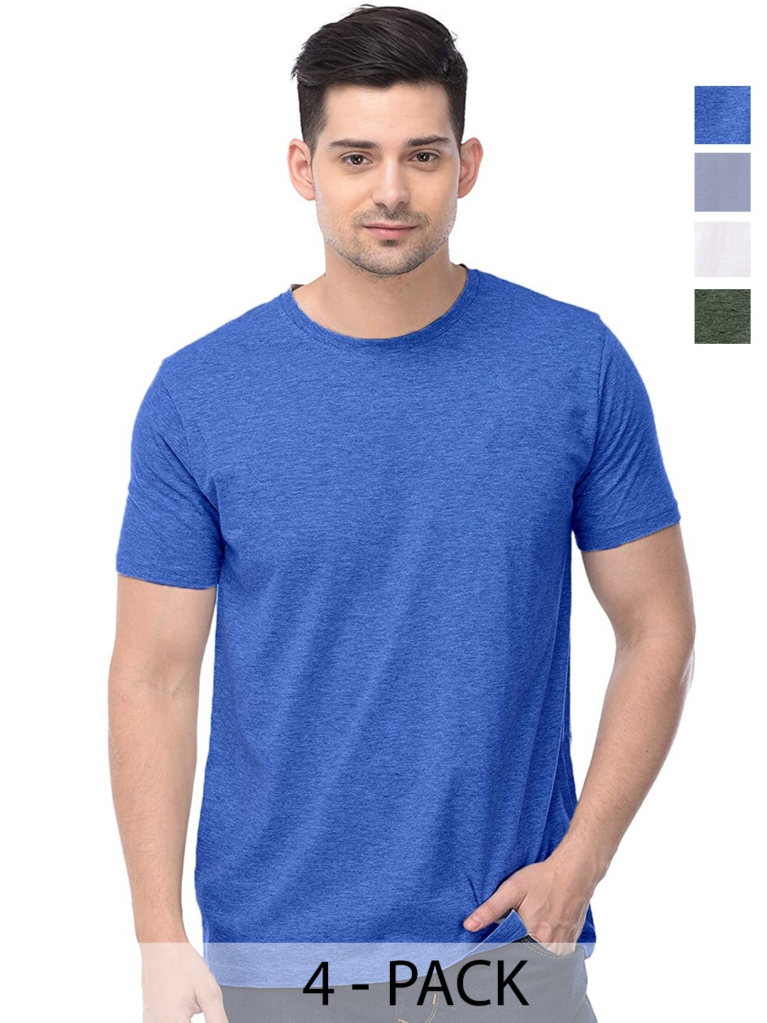 COLOR CAPITAL Unisex Pack Of 4 Cotton T-Shirts, Blue