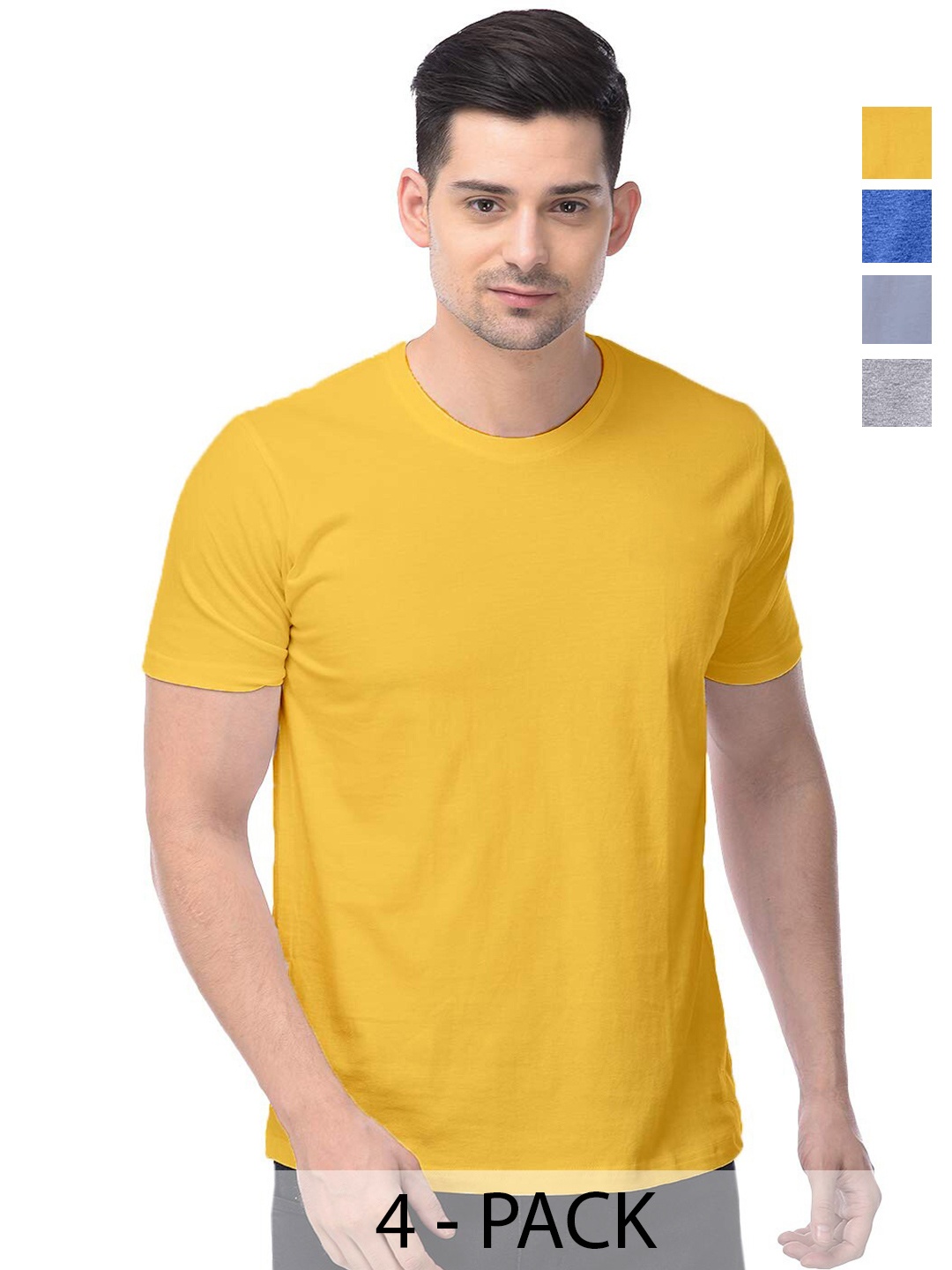 

COLOR CAPITAL Unisex Pack Of 4 Round Neck Casual Cotton T-shirts, Yellow