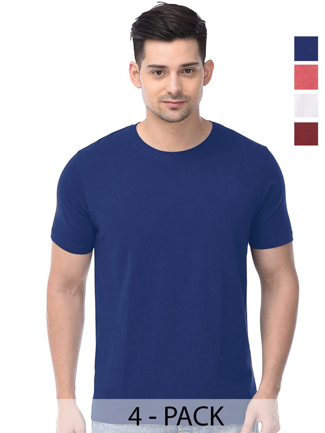 

COLOR CAPITAL Pack Of 4 Short Sleeves Cotton T-shirts, Blue