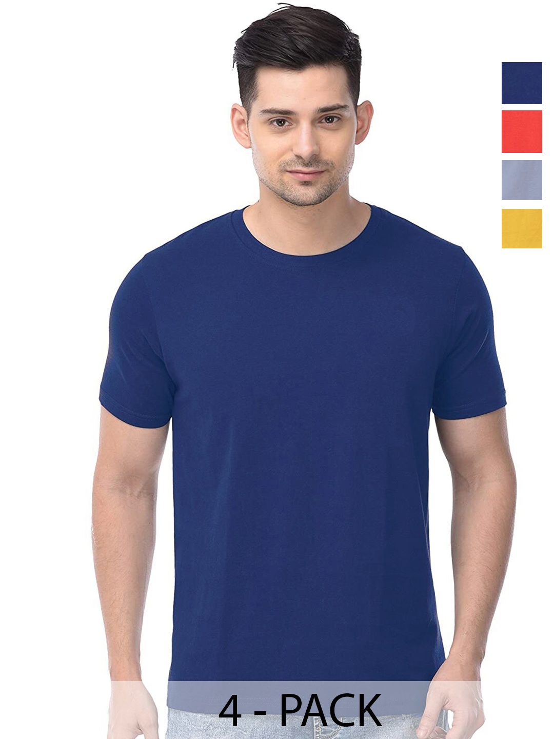 COLOR CAPITAL Unisex Pack Of 4 Short Sleeves Cotton T-shirts, Navy blue