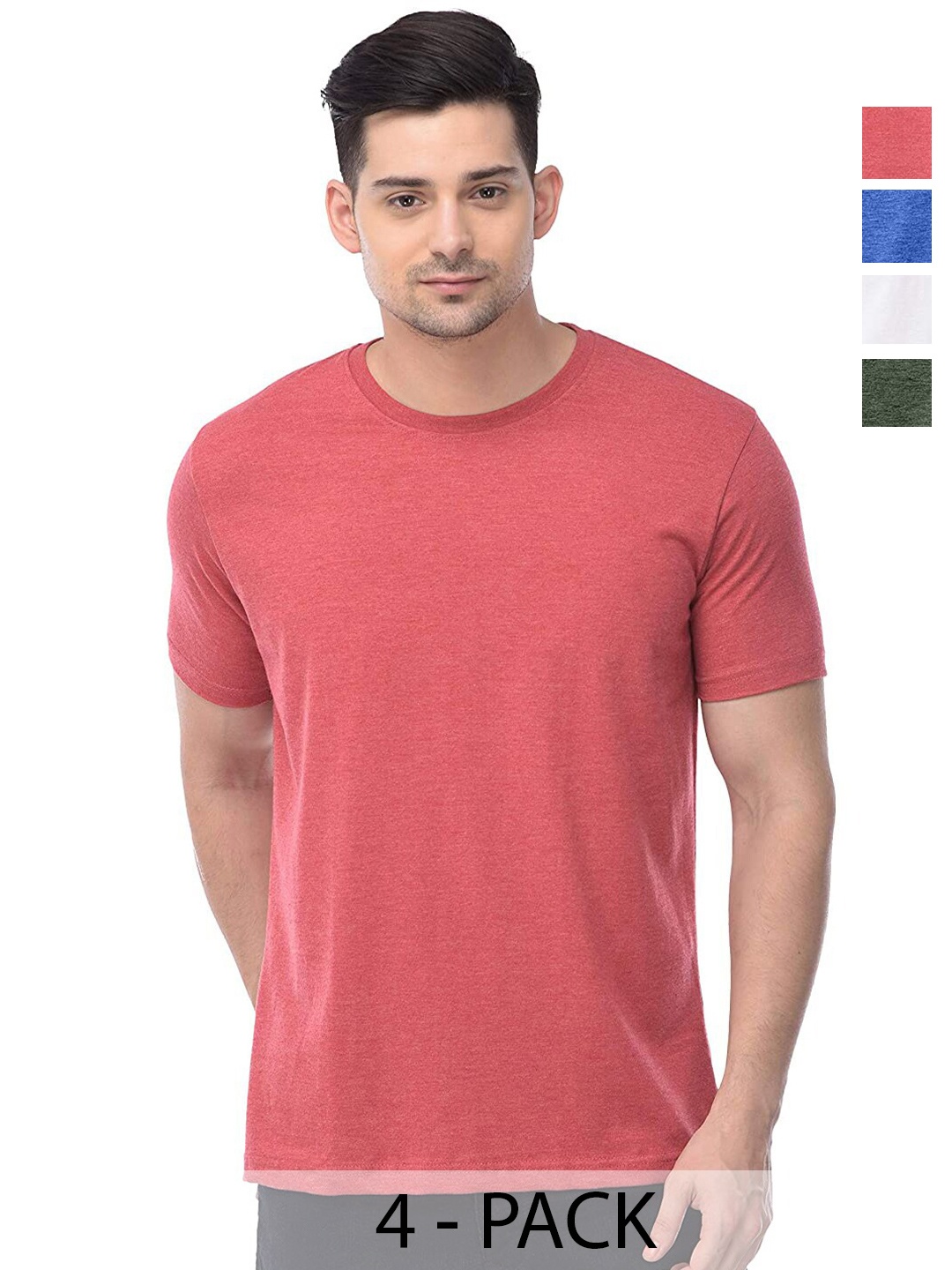 

COLOR CAPITAL Pack of 4 Round Neck Cotton T-Shirts, Red