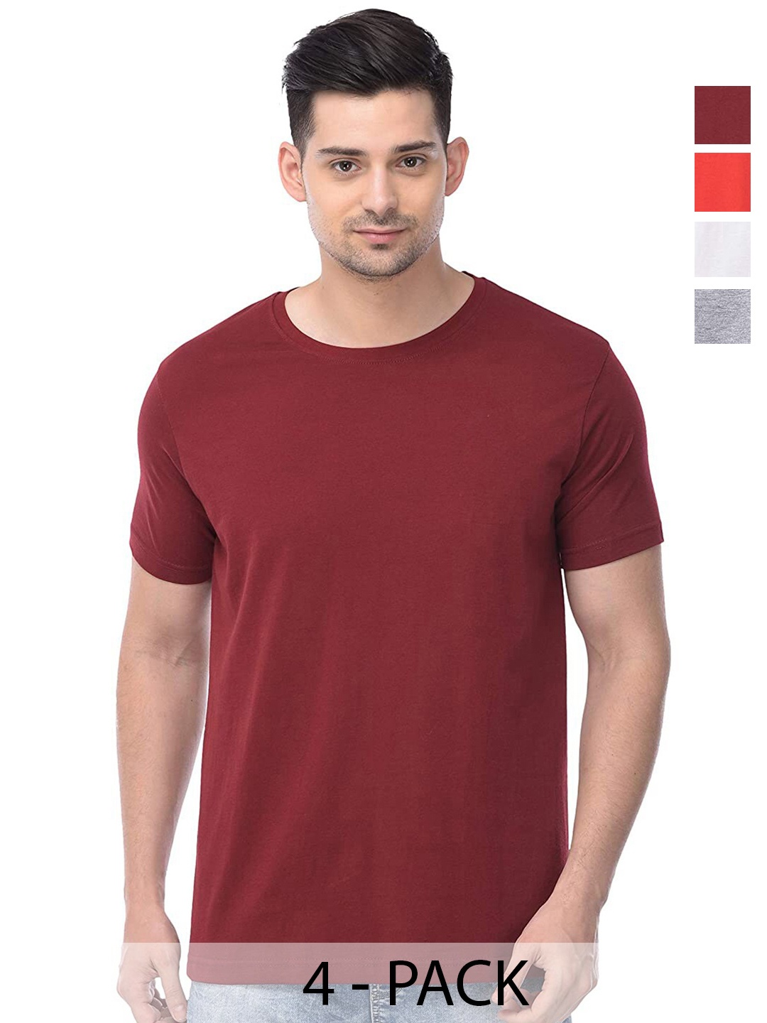 

COLOR CAPITAL Pack of 4 Round Neck Cotton T-Shirts, Maroon