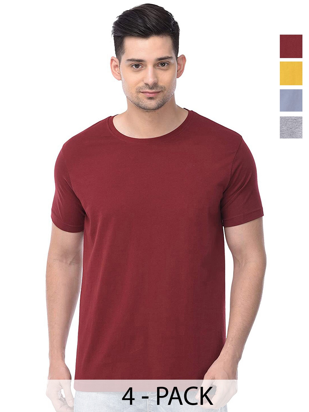 

COLOR CAPITAL Unisex Pack Of 4 Round Neck Short Sleeves Cotton T-shirt, Maroon