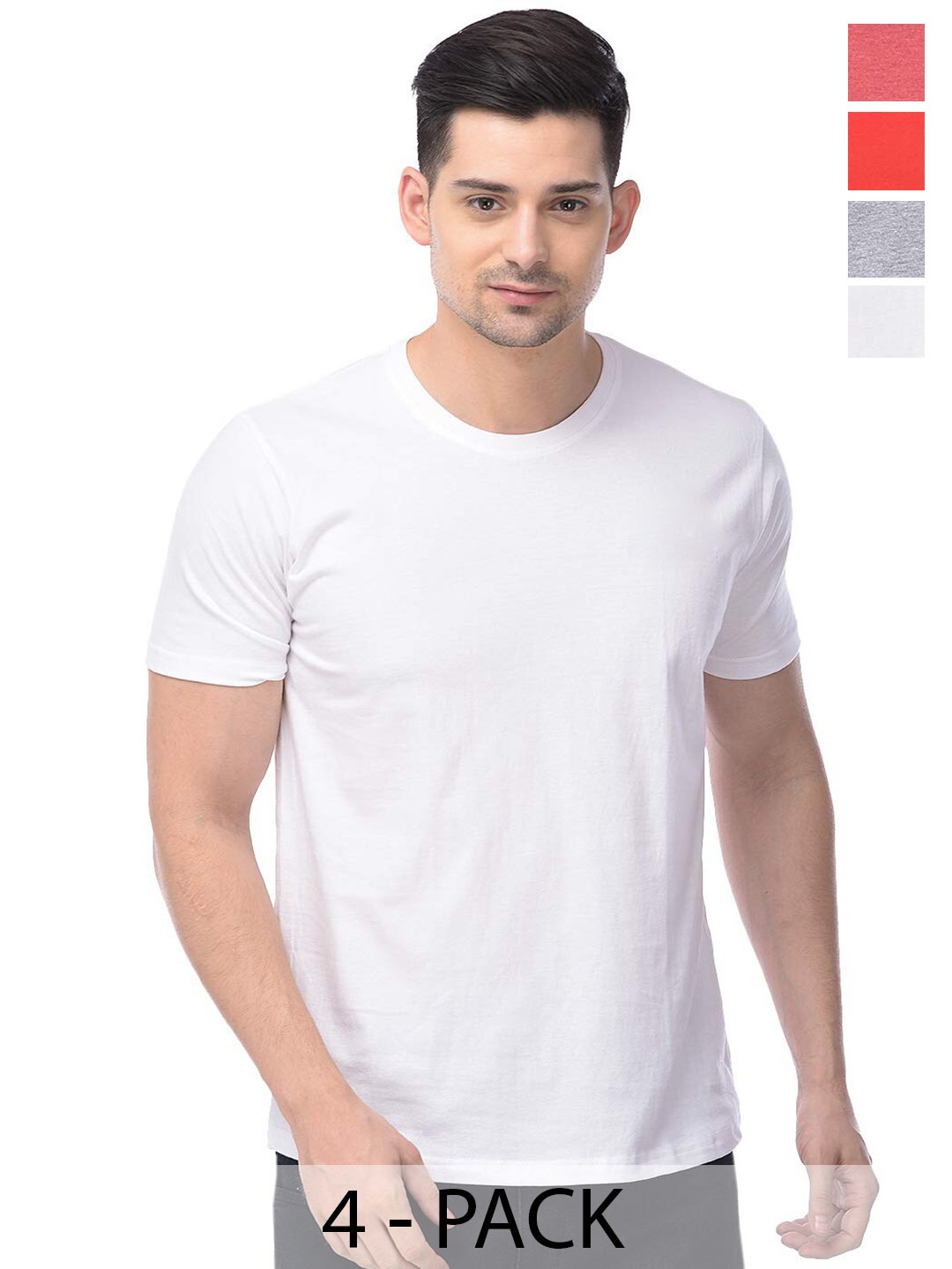 COLOR CAPITAL Unisex Pack Of 4 Round Neck Short Sleeves Cotton T-shirt, Pink