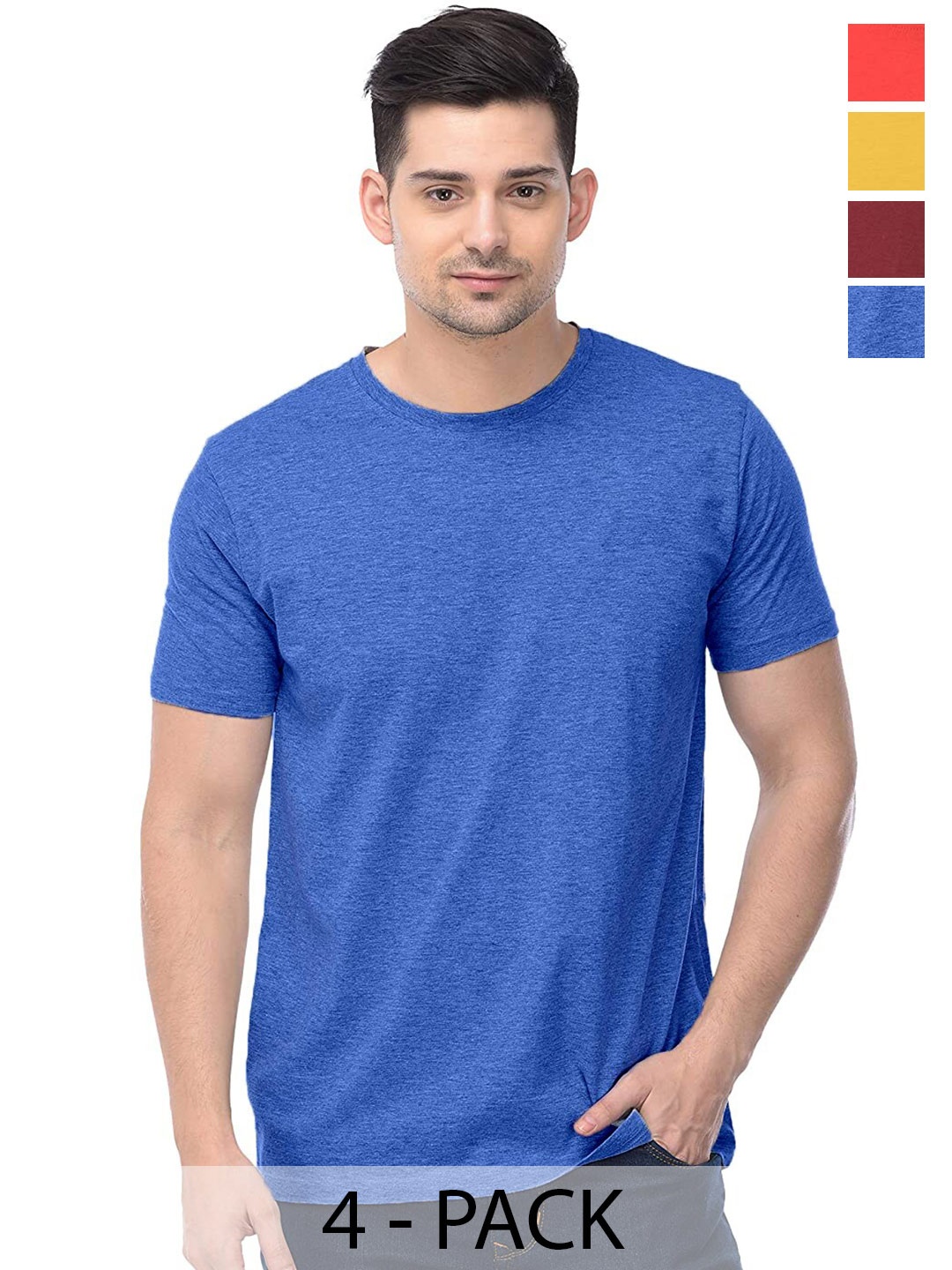 COLOR CAPITAL Pack of 4 Cotton Round Neck T-shirts, Red