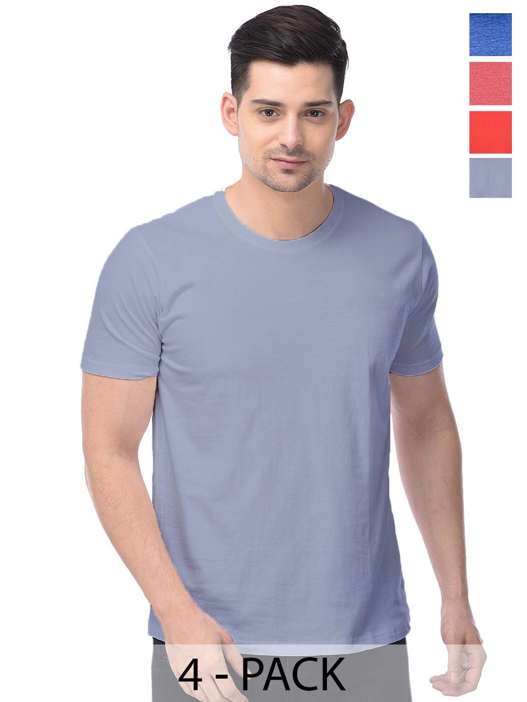 

COLOR CAPITAL Unisex Pack Of 4 Round Neck Short Sleeves Cotton T-shirts, Red