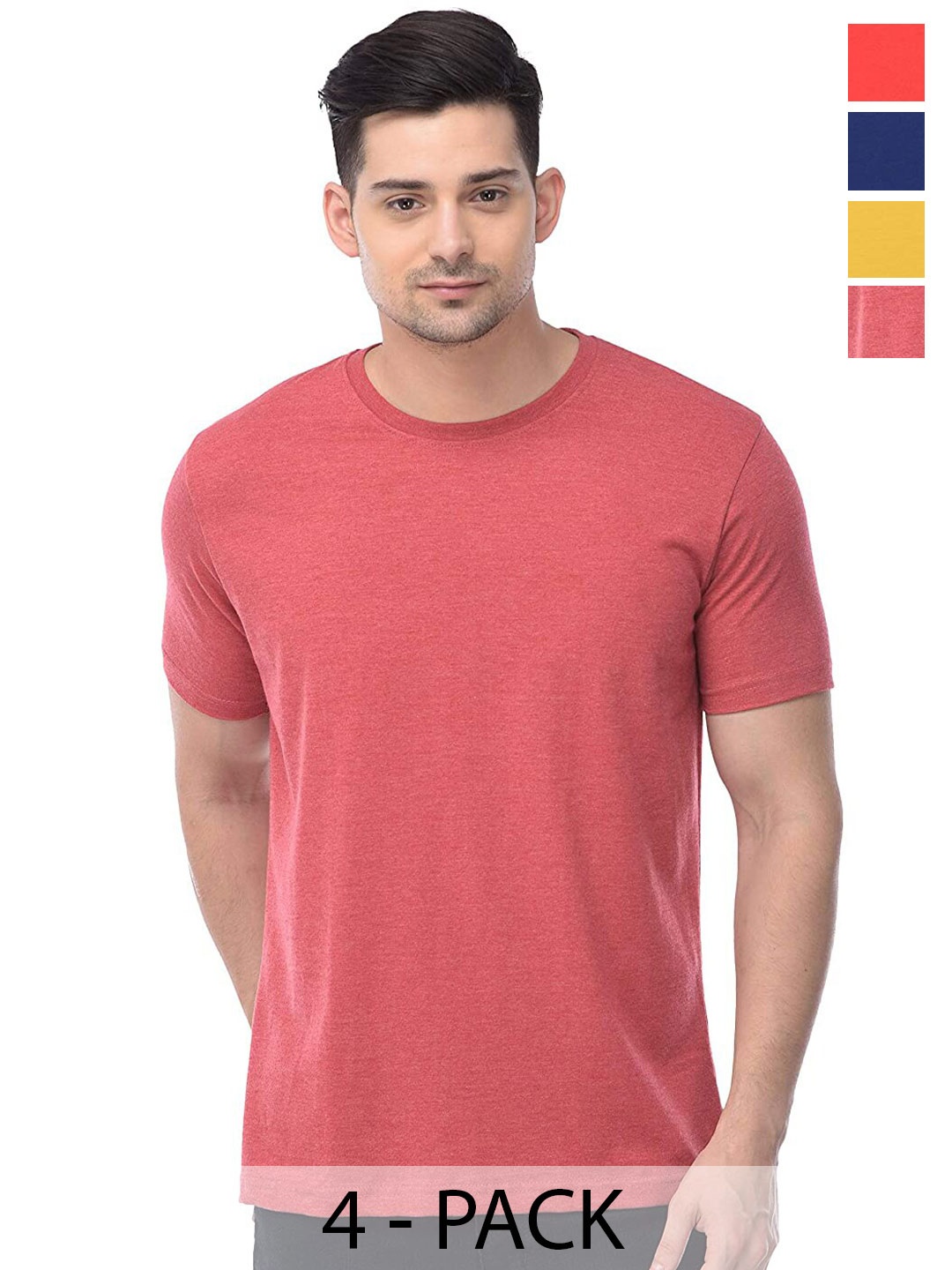 

COLOR CAPITAL Unisex Pack Of 4 Cotton T-shirts, Red