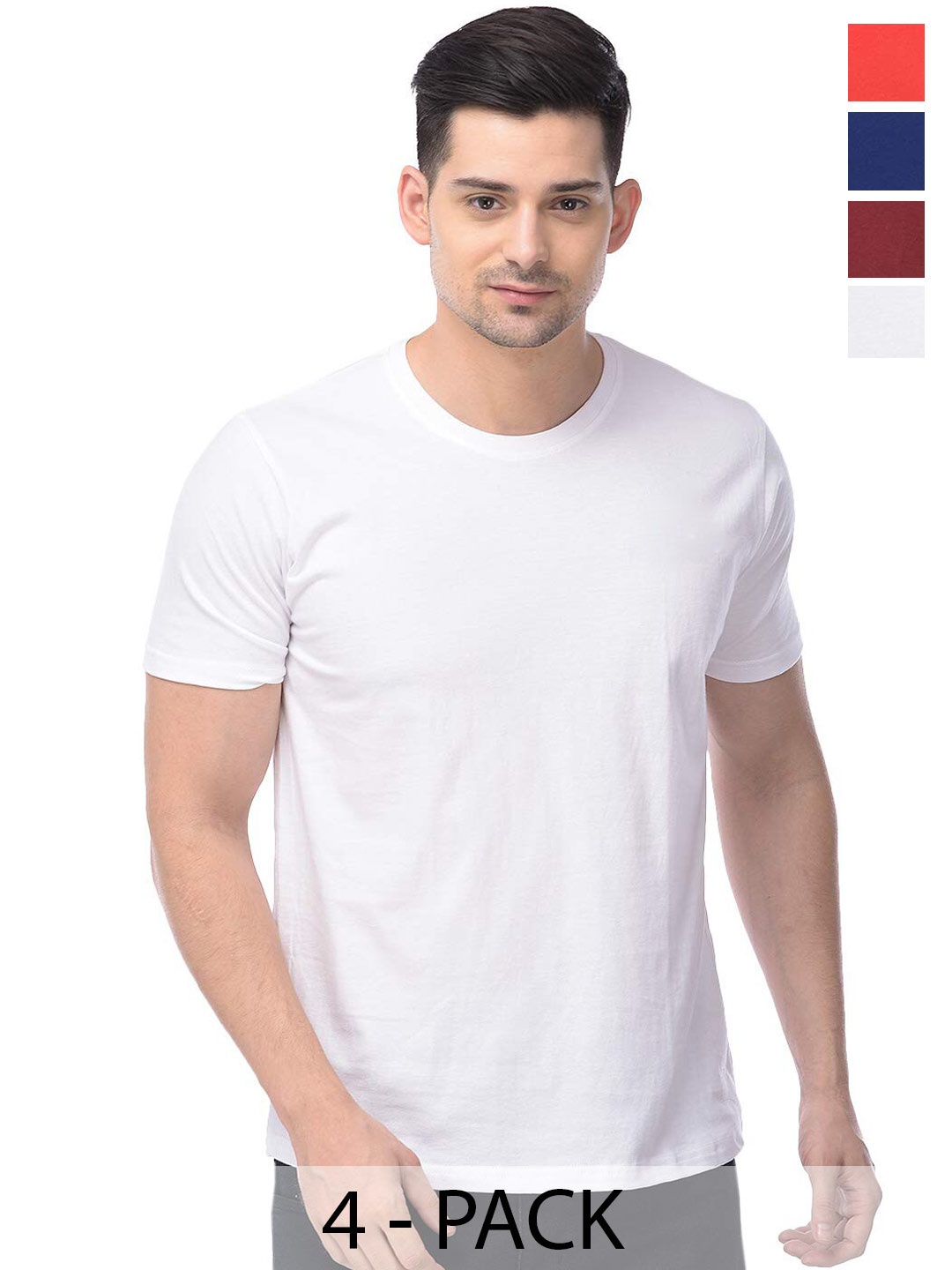 

COLOR CAPITAL Pack of 4 Cotton Round Neck T-shirts, White