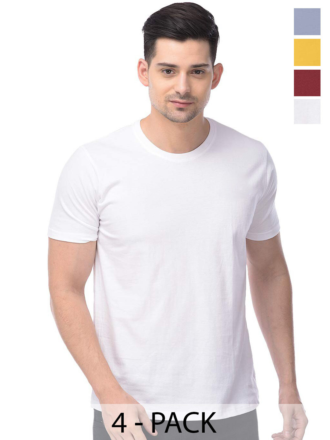 

COLOR CAPITAL Pack of 4 Round Neck Cotton T-Shirts, White
