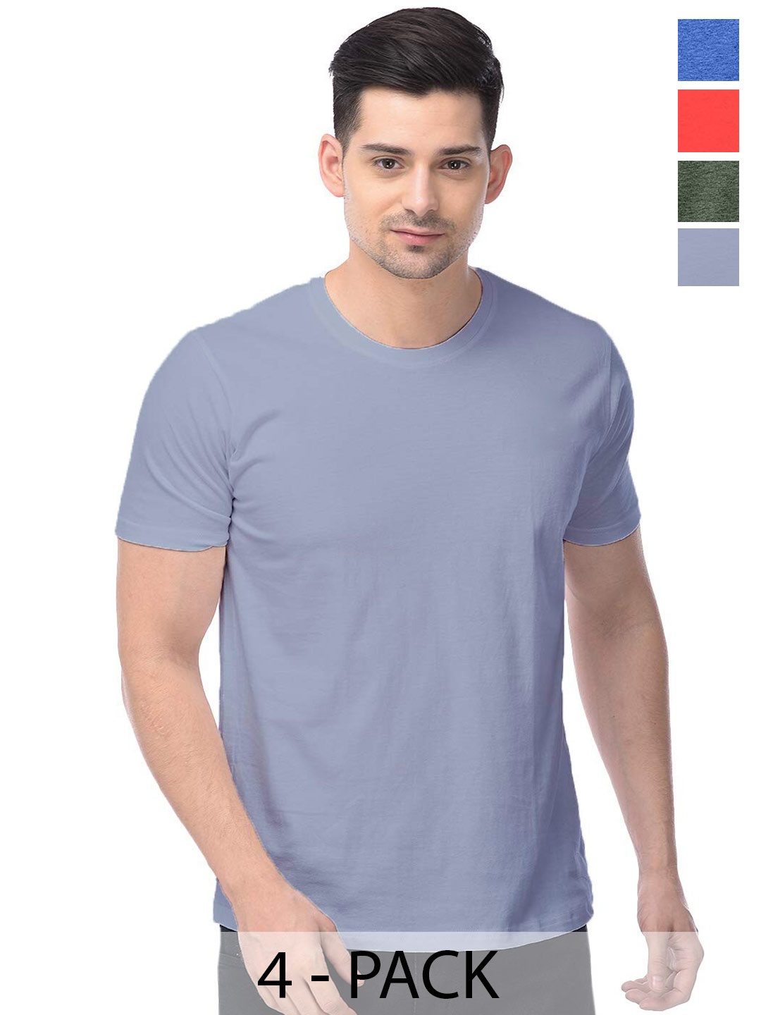 

COLOR CAPITAL Unisex Pack Of 4 Round Neck Short Sleeves Cotton T-shirts, Blue
