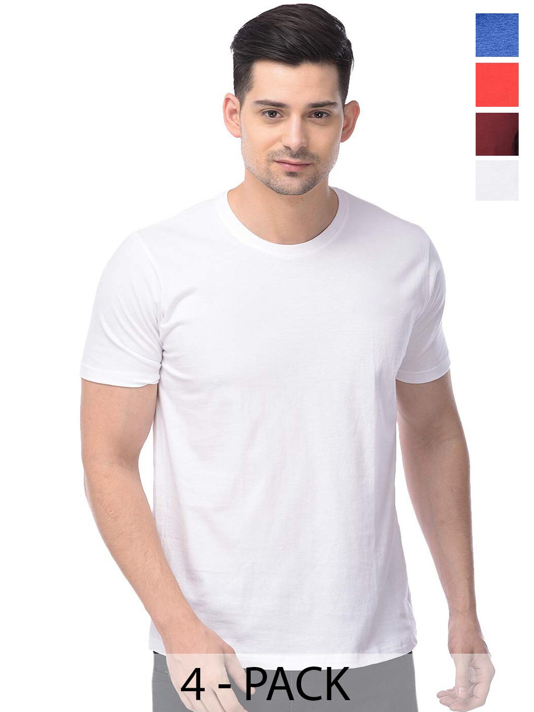 COLOR CAPITAL Unisex Pack Of 4 Round Neck Casual Cotton T-shirts, White