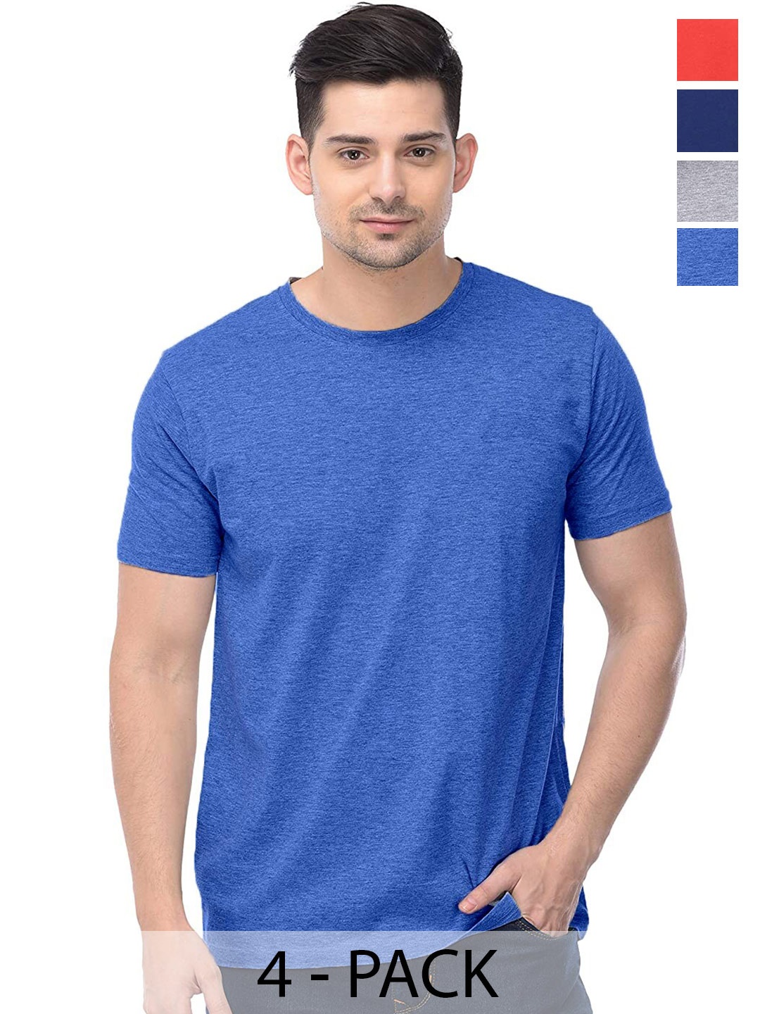 

COLOR CAPITAL Unisex Pack Of 4 Round Neck Casual Cotton T-shirts, Blue