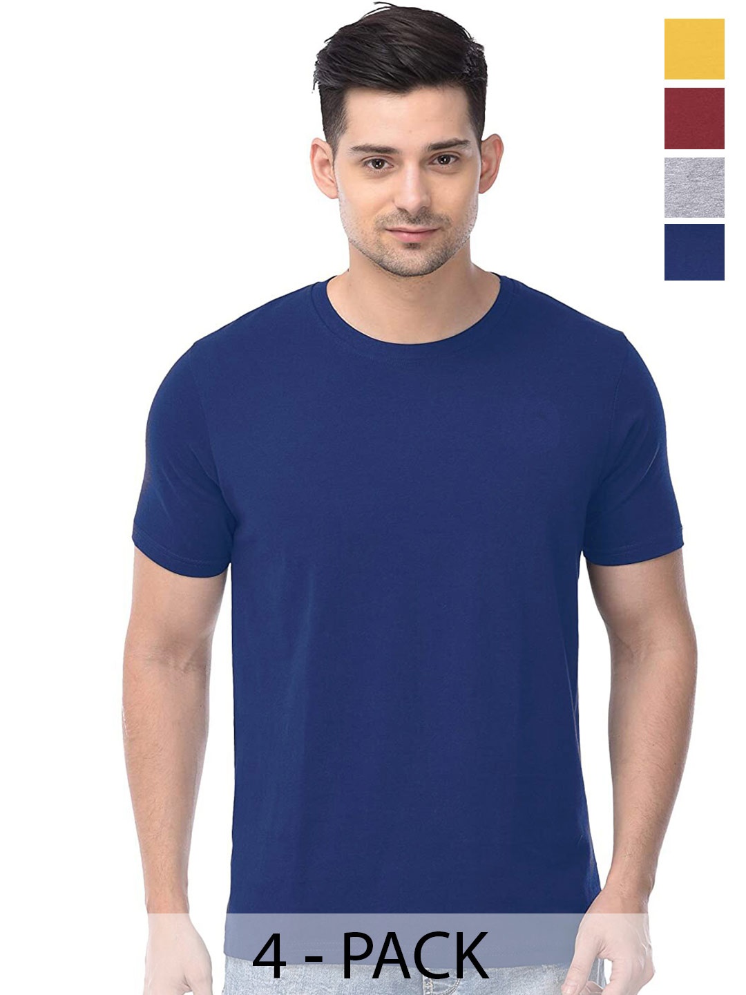 COLOR CAPITAL Unisex Pack Of 4 Round Neck Casual Cotton T-shirts, Blue