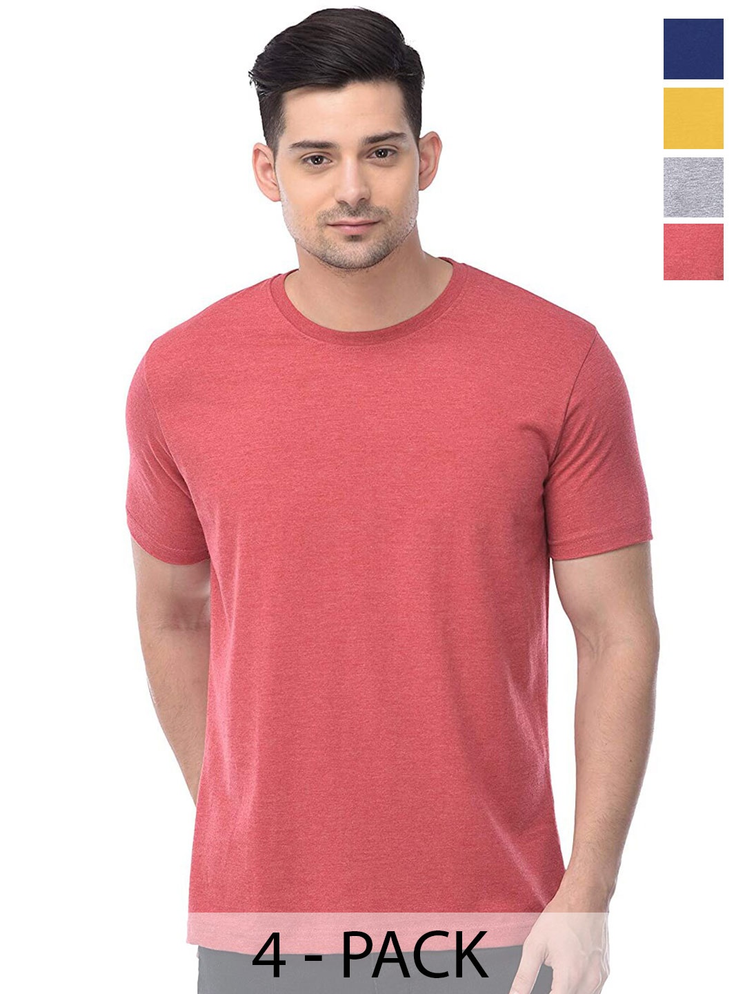 COLOR CAPITAL Unisex Pack Of 4 Round Neck Cotton T-shirt, Pink