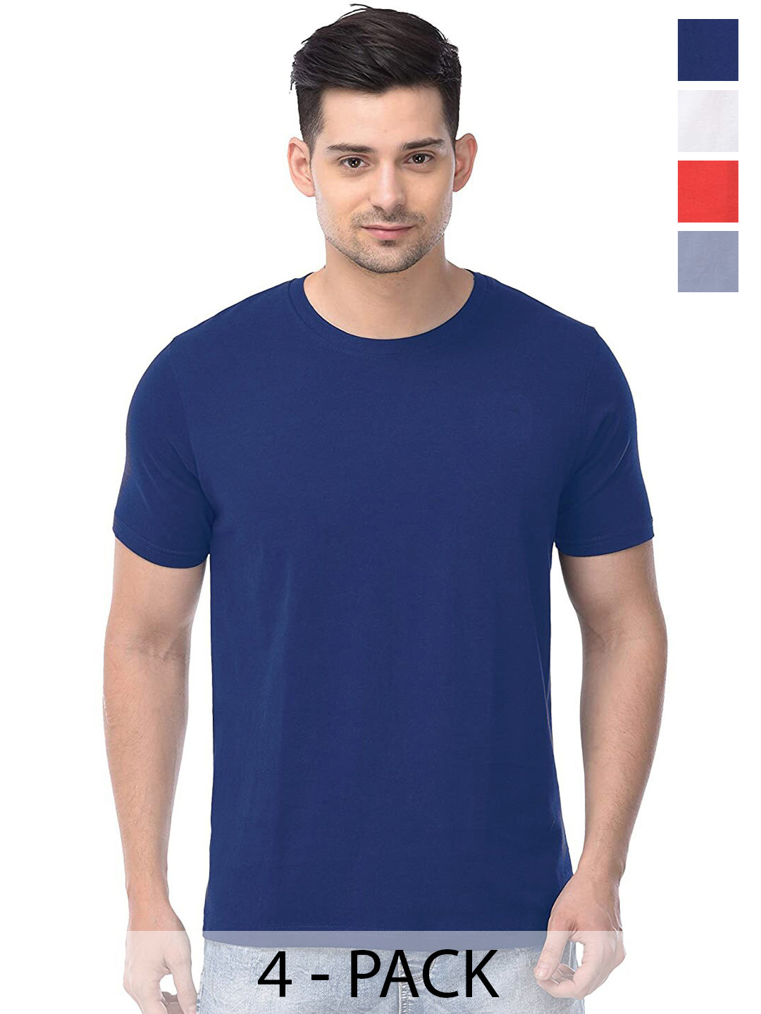

COLOR CAPITAL Unisex Pack of 4 Cotton T-shirts, Blue
