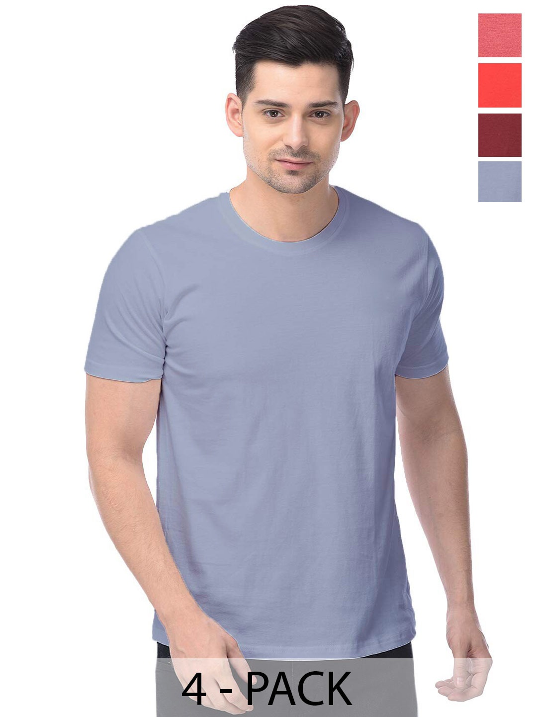 COLOR CAPITAL Pack Of 4 Short Sleeves Cotton T-shirts, Blue