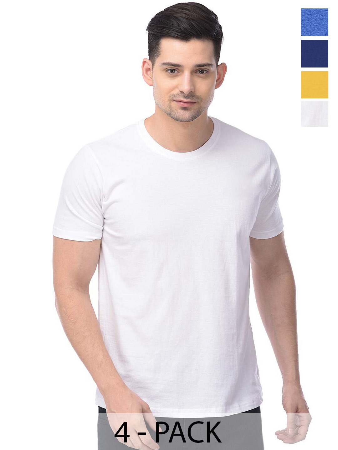 

COLOR CAPITAL Unisex Pack Of 4 Round Neck Short Sleeves Cotton T-shirts, Mustard